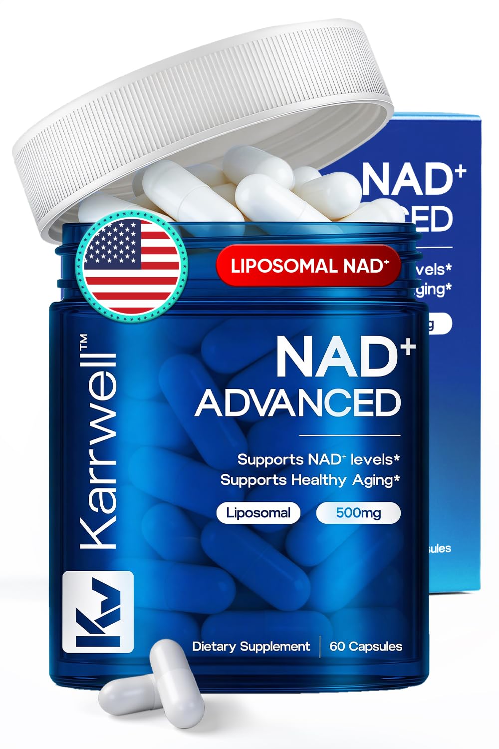 Karrwell NAD+ Advanced 500MG Liposomal NAD+ with Resveratrol - NAD Supplement for Men & Women - NMN Alternative for Cellular Energy & Healthy Aging - 60 Capsules, 30 Day Supply KarrwellAu supplements