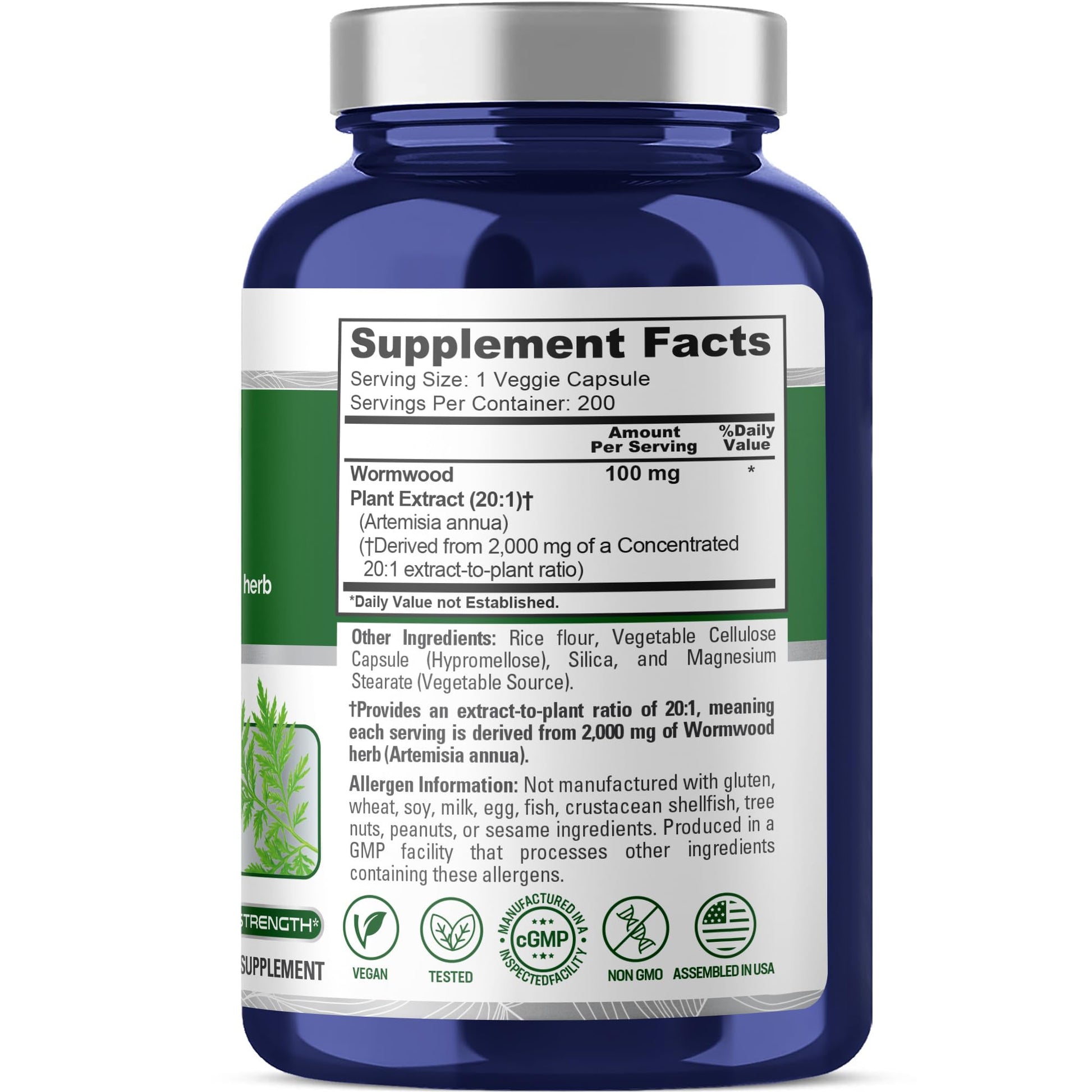 NusaPure Wormwood Capsules 2000mg | Artemisia Annua Herb | 200 Count | Non-GMO & Vegan Supplement NusaPureAu supplements