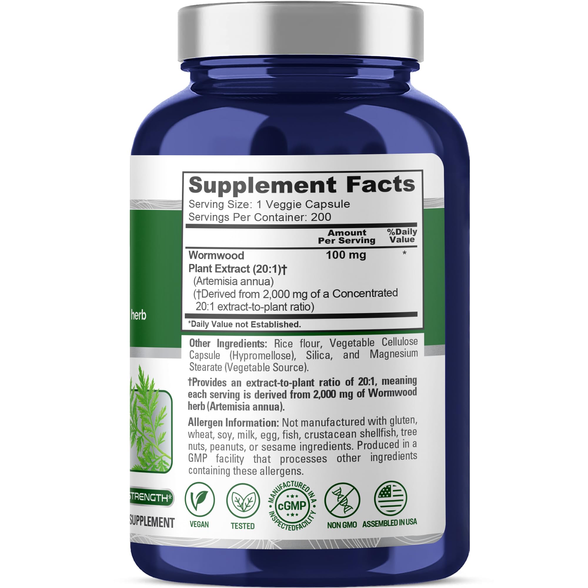 NusaPure Wormwood Capsules 2000mg | Artemisia Annua Herb | 200 Count | Non-GMO & Vegan Supplement NusaPureAu supplements