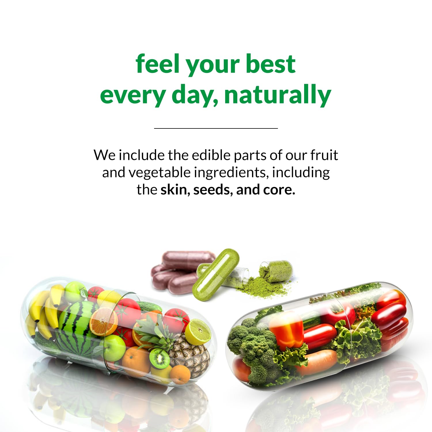 HOMERECORE Whole Food Fruits & Veggies Supplement Plant-Based, Vegan, Gluten-Free, Soy-Free No Fillers Natural Superfoods Boost Energy & Immune System for Men & Women 90 Fruit & 90 Veggie Capsules HOMERECOREAu supplements