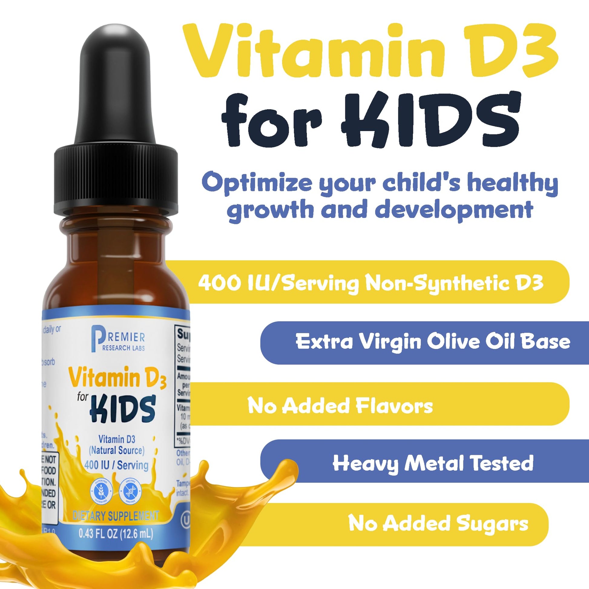 Premier Research Labs Vitamin D3 for Kids - Vitamin D Drops for Children, Kids Liquid Vitamin D, 400 IU Per Serving, Supports Healthy Brain Development - 0.43 fl oz Premier Research LabsAu supplements