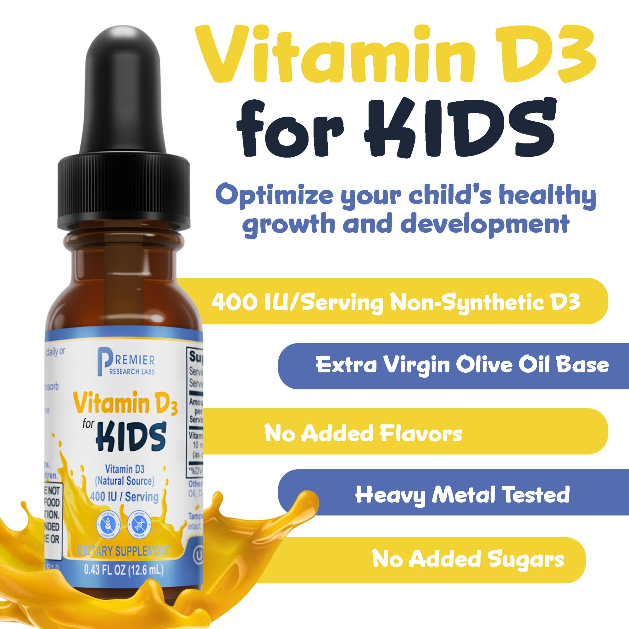 Premier Research Labs Vitamin D3 for Kids - Vitamin D Drops for Children, Kids Liquid Vitamin D, 400 IU Per Serving, Supports Healthy Brain Development - 0.43 fl oz Premier Research LabsAu supplements