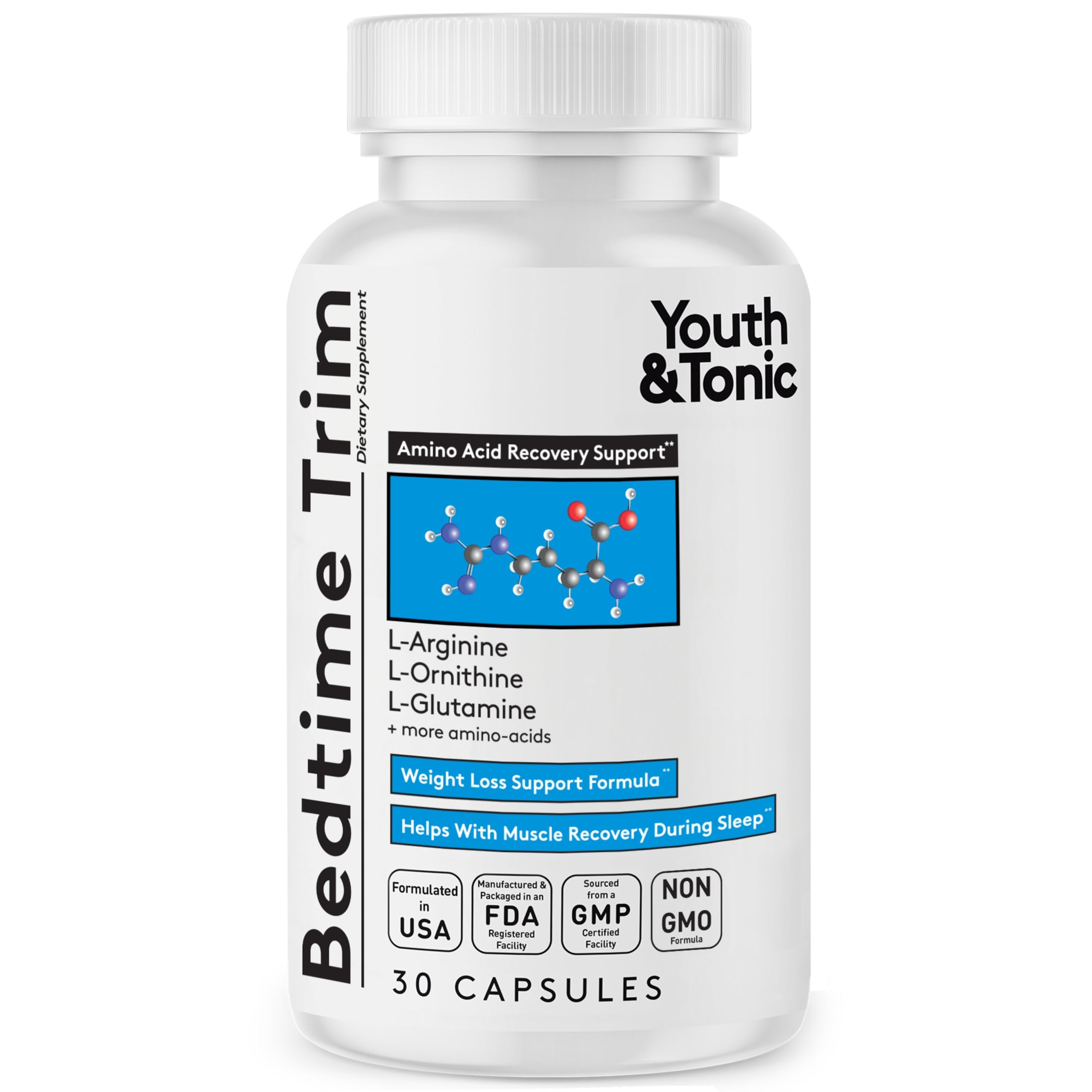 Youth & Tonic PM Bedtime Trim for Lean Appearance & Muscle Definition Support – Nighttime Amino Acids Supplement for Overnight Recovery, Men & Women, 30 Capsules Youth & TonicAu supplements