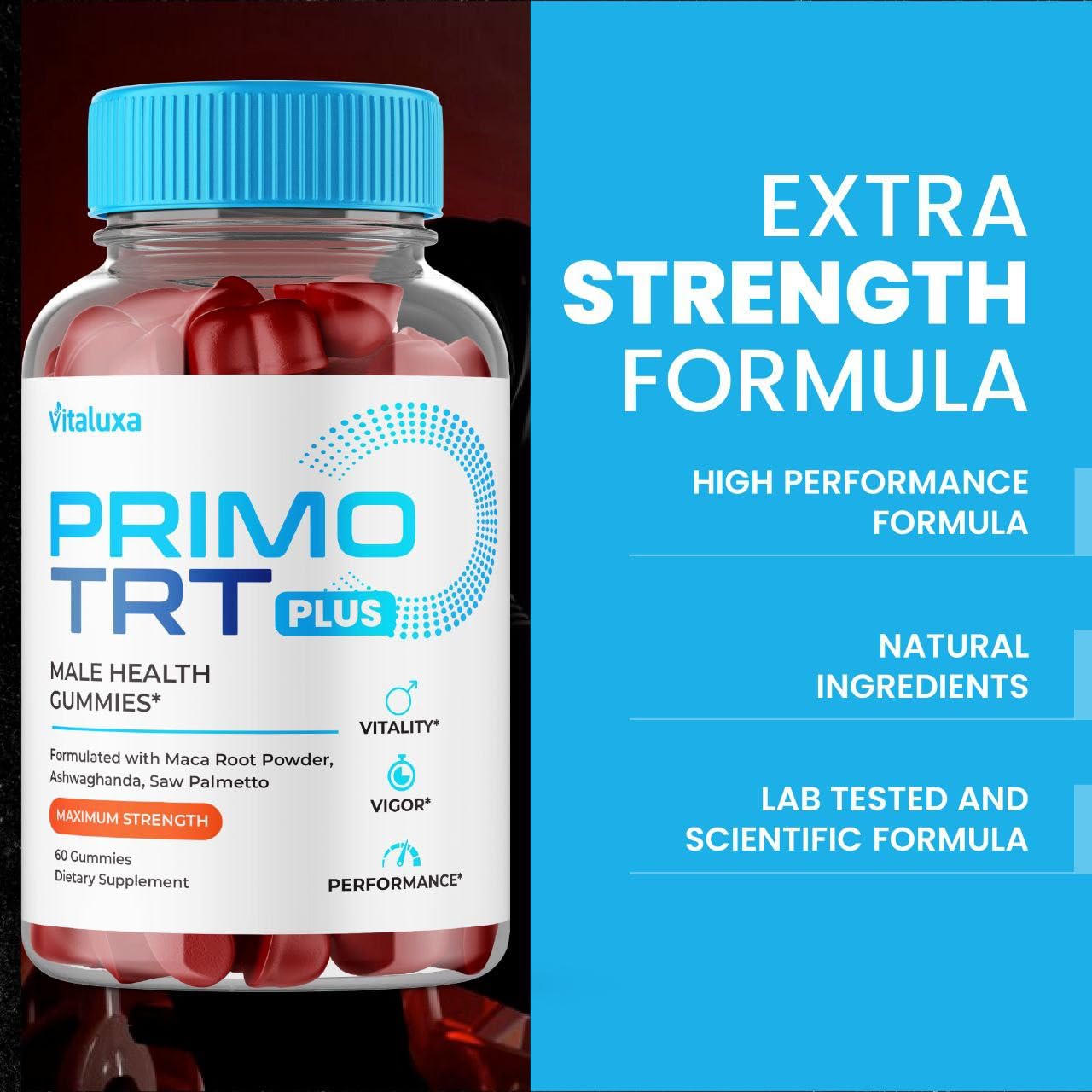 (2 Pack) Primo TRT Gummies, Primo TRT Advanced Performance Blend Supplement, PrimoTRT Try Prime Gomitas Maximum Strength for Males Support for Overall Health Wellness All Natural Ingredients (120 Ct) VitaluxaAu supplements