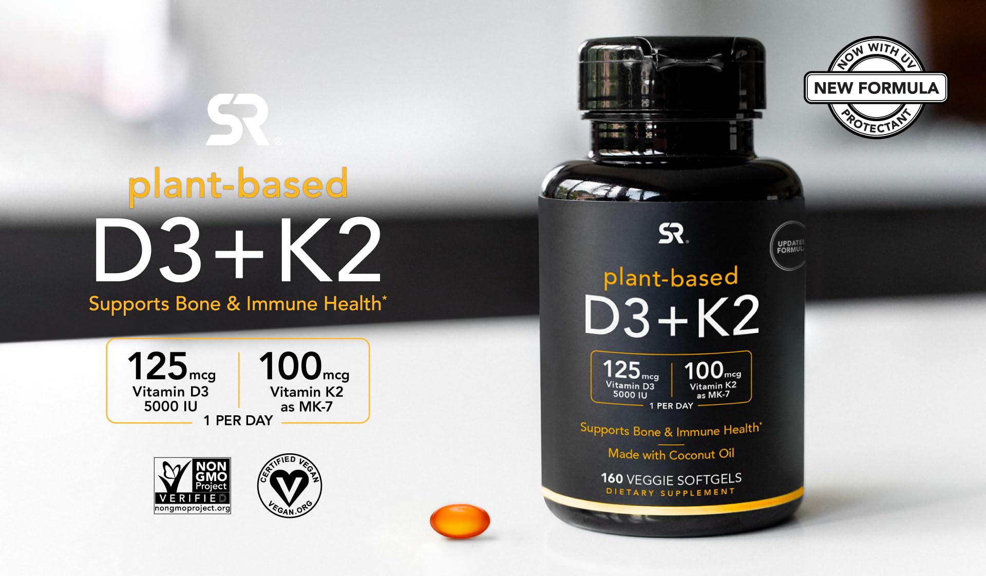 (Pack of 1) 160 Vegan Certified, Non GMO Liquid Softgels rozzunSports Research Vitamin Rozzun Creative VisionUS supplements