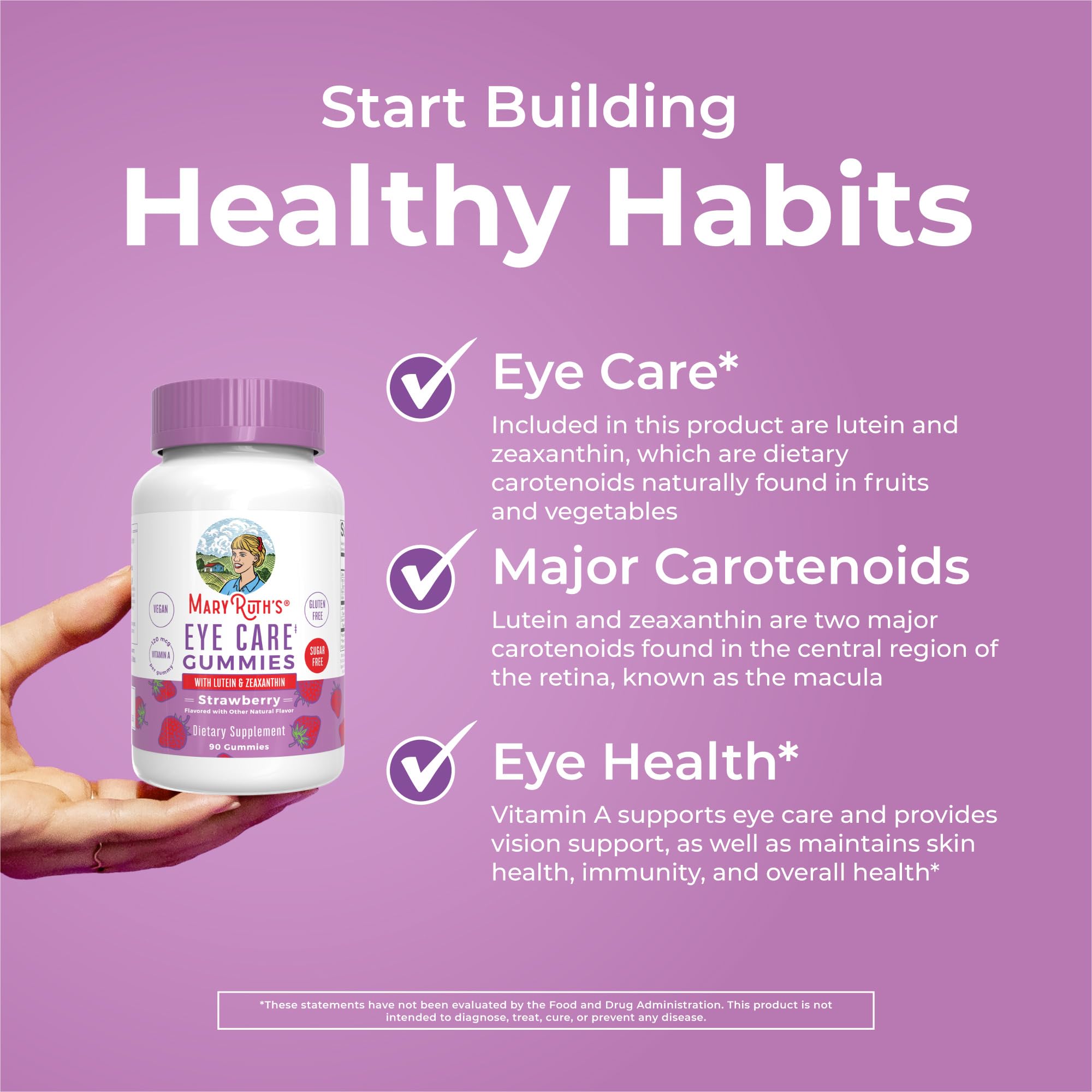 MaryRuth Organics Eye Care Gummies | Eye Health Vitamins for Adults and Kids | Lutein and Zeaxanthin Supplements | for Eyes | Vegan | Non-GMO | Gluten Free | 90 Count MARYRUTH'SUS supplements