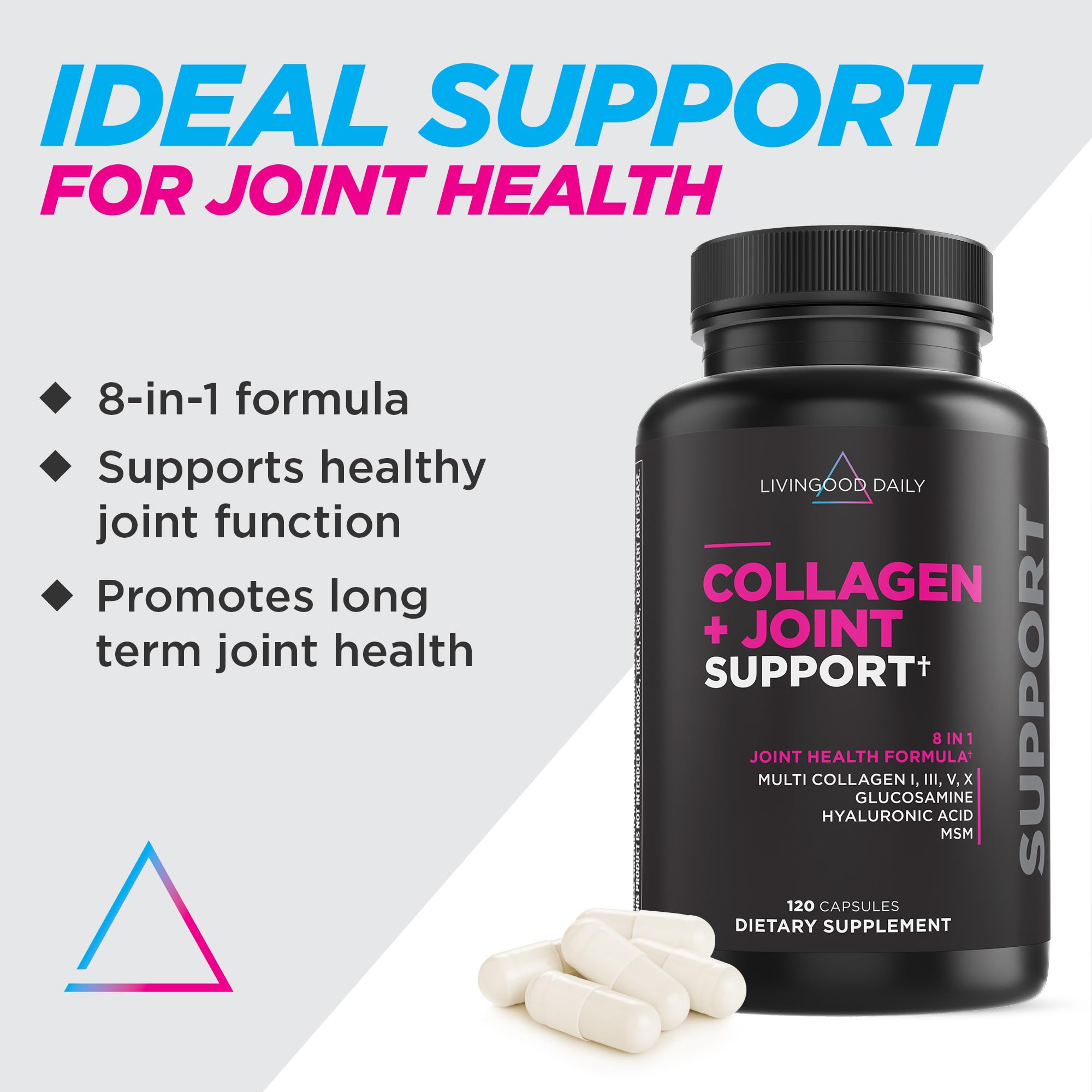 Livingood Daily Collagen + Joint Support, Grass Fed Multi Collagen Peptides I III V X with Hyaluronic Acid, Joint Support Supplement for Women & Men, Hair Skin Nails, Keto & Gluten Free, 120 Capsules Livingood DailyAu supplements