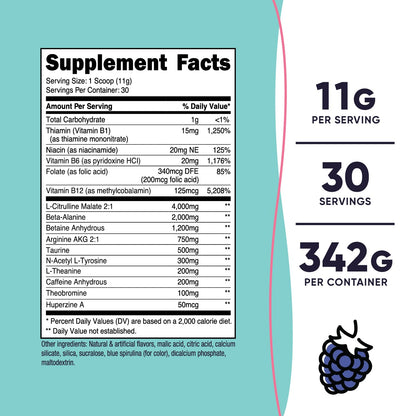 Nutricost Pre-Workout Powder for Women, Blue Raspberry, 30 Servings NutricostUS supplements