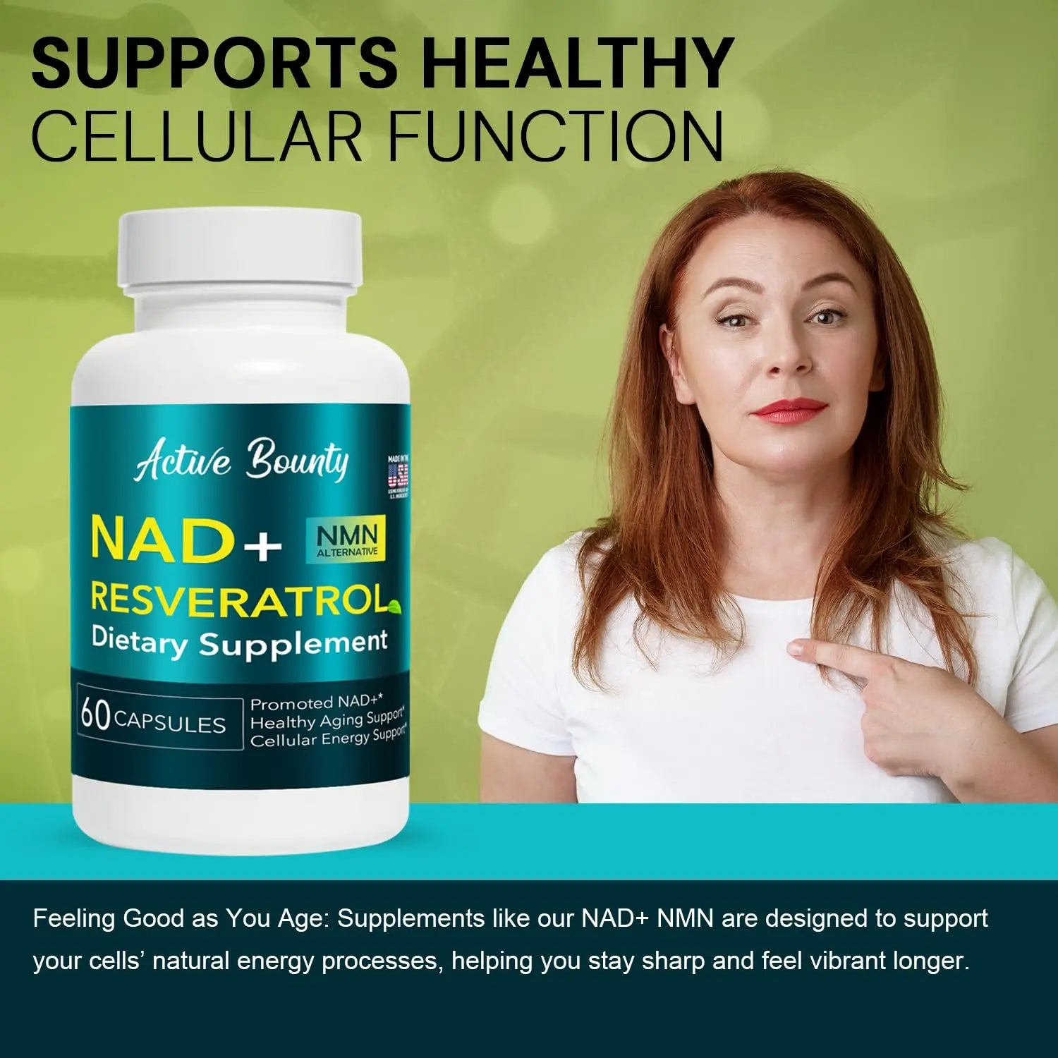 NAD+ Resveratrol Supplement with Quercetin – NMN Alternative for Cellular Energy Support, Focus & Healthy Aging – High Potency 500mg NAD+ Formula, Vegan, Non-GMO, Gluten-Free, Made in USA, 60 Capsules Active Bountynz supplements