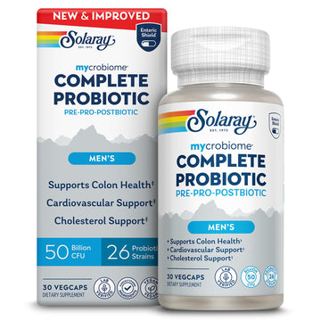 SOLARAY Mycrobiome Complete Probiotic Men's Formula - Pre and Probiotics for Men Plus Postbiotic - Digestive Health and Immune Support - 50 Billion CFU, 26 Strains - Vegan - 30 Servings, 30 VegCaps SOLARAYAu supplements