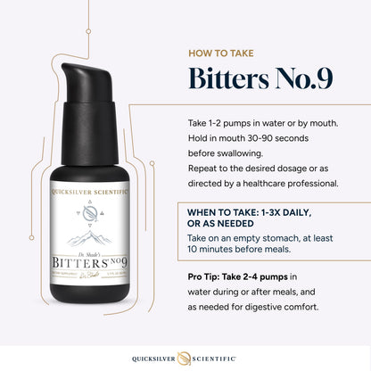 Quicksilver Scientific Dr. Shade's Bitters No. 9 - for Digestion - Fast Acting Liposomal Digestive Bitters with Milk Thistle, Burdock Root & Juniper Essential Oil - Digestive Support (50ml) Quicksilver ScientificUS supplements