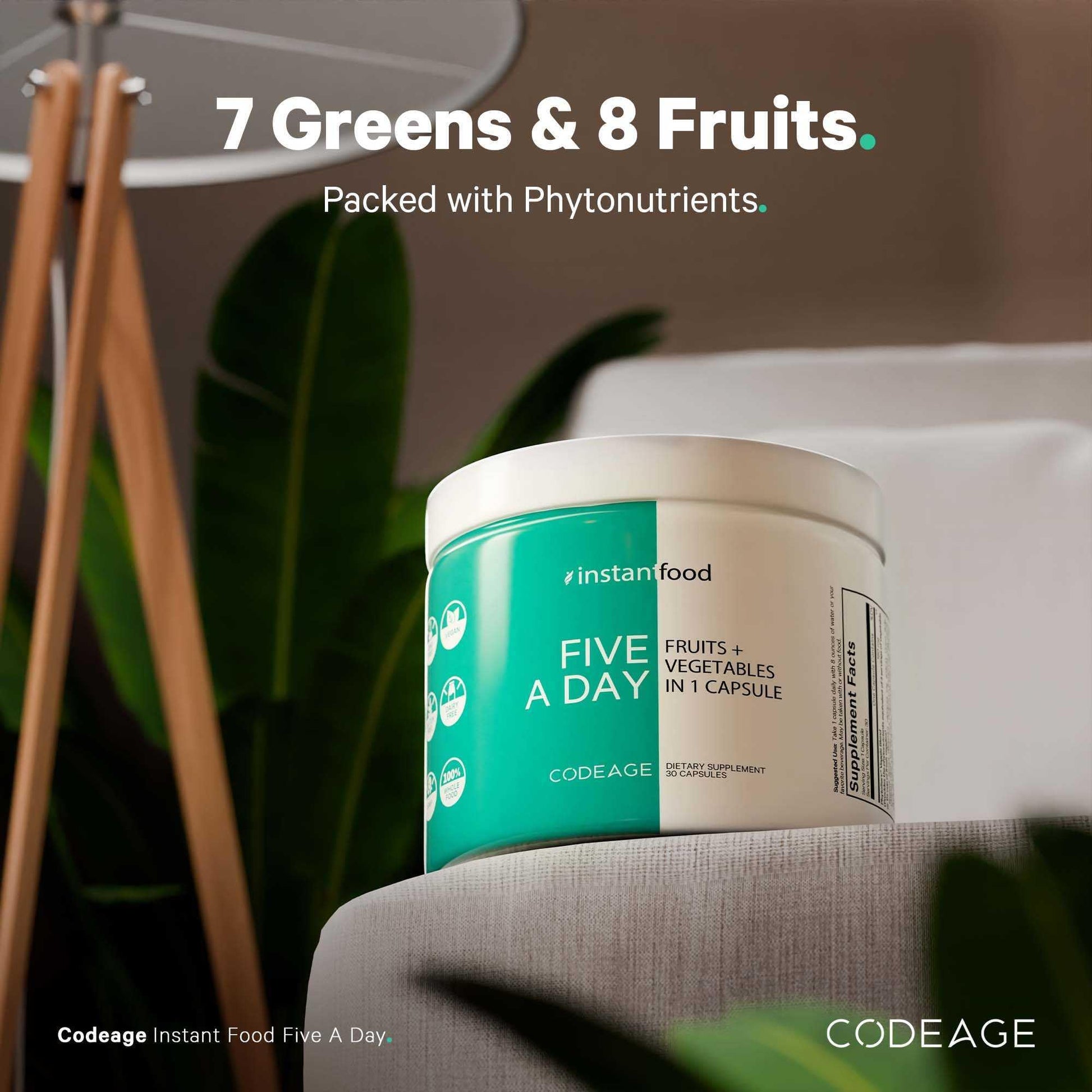 Codeage Instantfood Five A Day – Fruits & Vegetables Capsule Supplement – Whole Food Phytonutrients – 15 Fruits and Veggies Blend - Vegan, Non-GMO – 30 Capsules CodeageAu supplements