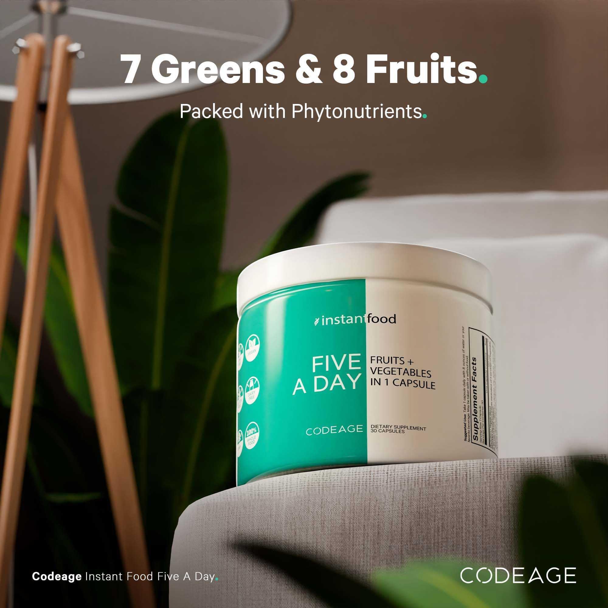 Codeage Instantfood Five A Day – Fruits & Vegetables Capsule Supplement – Whole Food Phytonutrients – 15 Fruits and Veggies Blend - Vegan, Non-GMO – 30 Capsules CodeageAu supplements