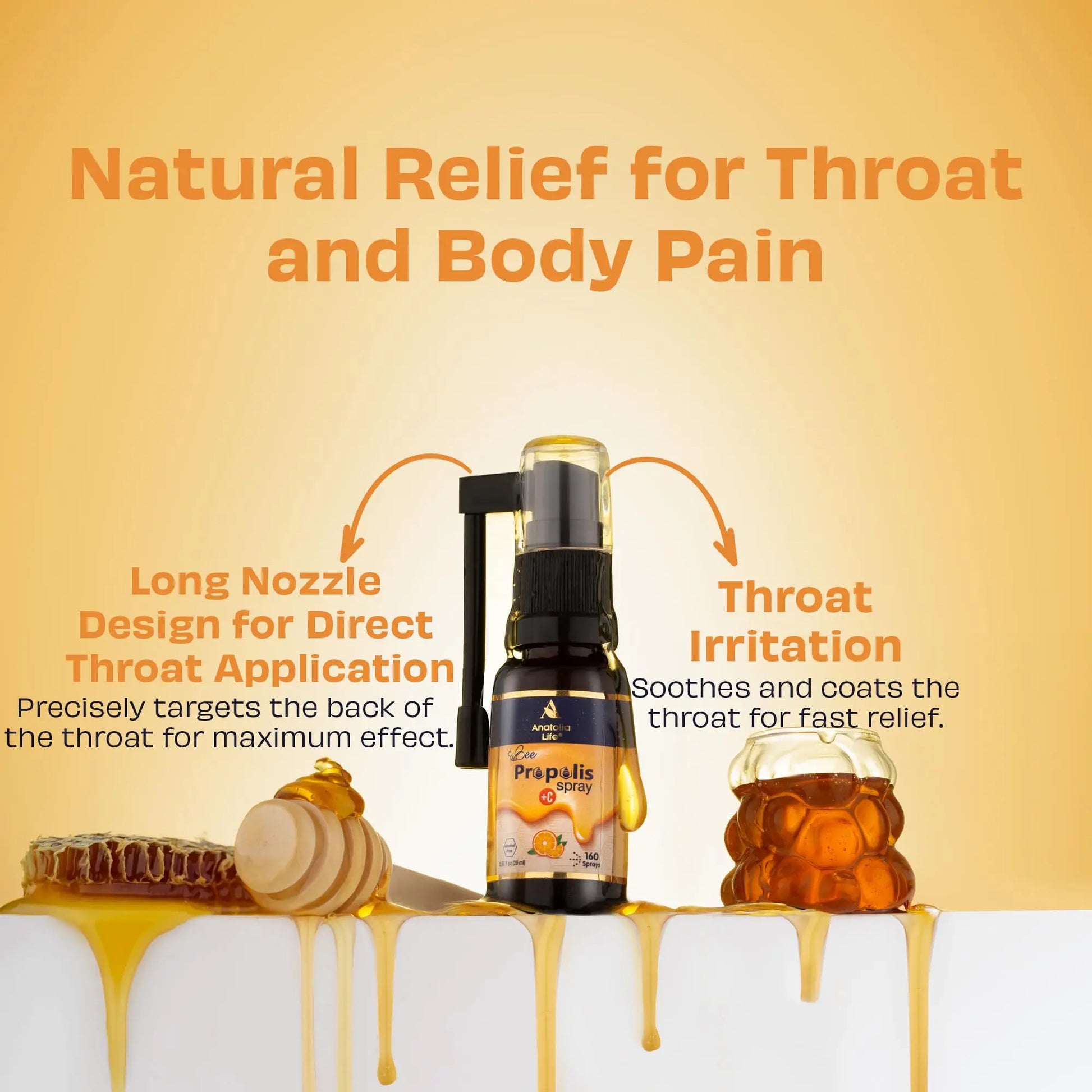 Anatolia Life Bee Propolis Spray + Vitamin C – Alcohol-Free, Natural Orange Flavor, 100% Pure Bee Propolis Extract, Antioxidant Support, Gentle Throat Comfort – 20 ml (~160 Sprays) Anatolia LifeAu supplements