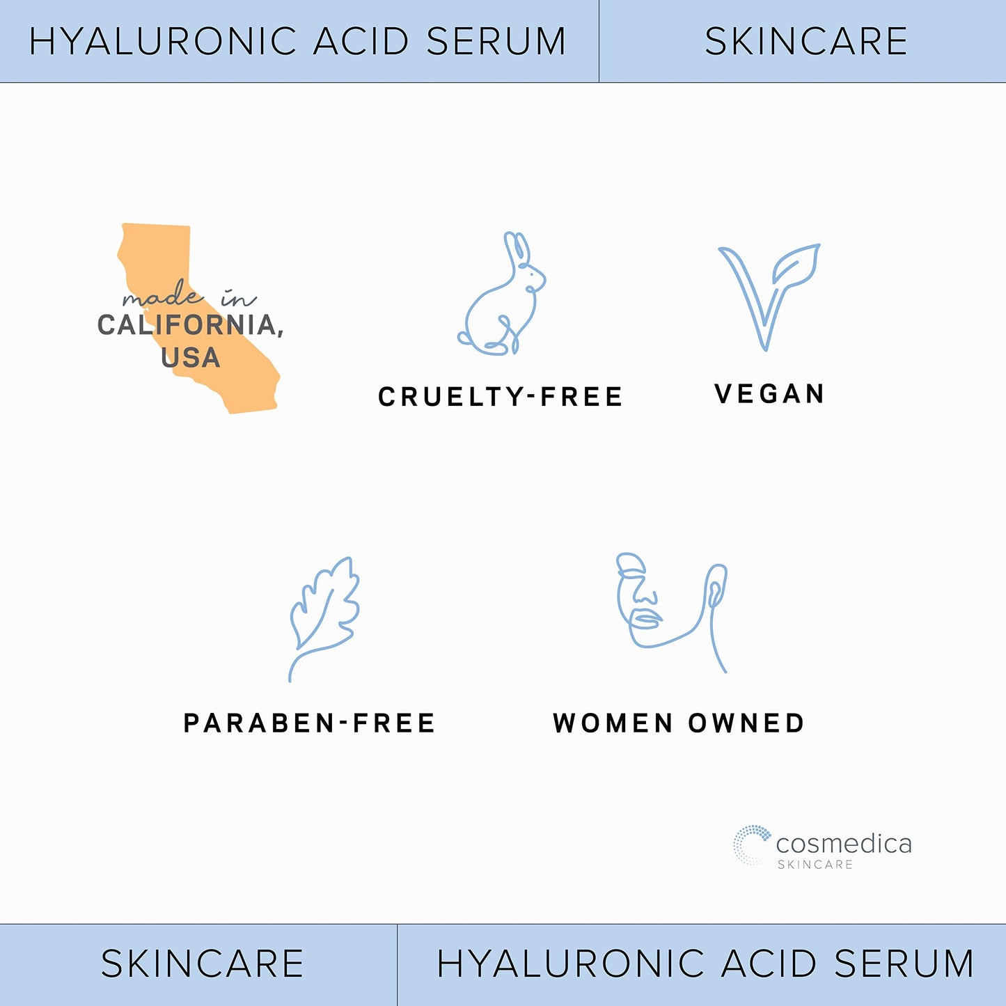 Hyaluronic Acid Serum for Skin 100% Pure Anti Aging Serum Intense Hydration Cosmedica SkincareUS supplements