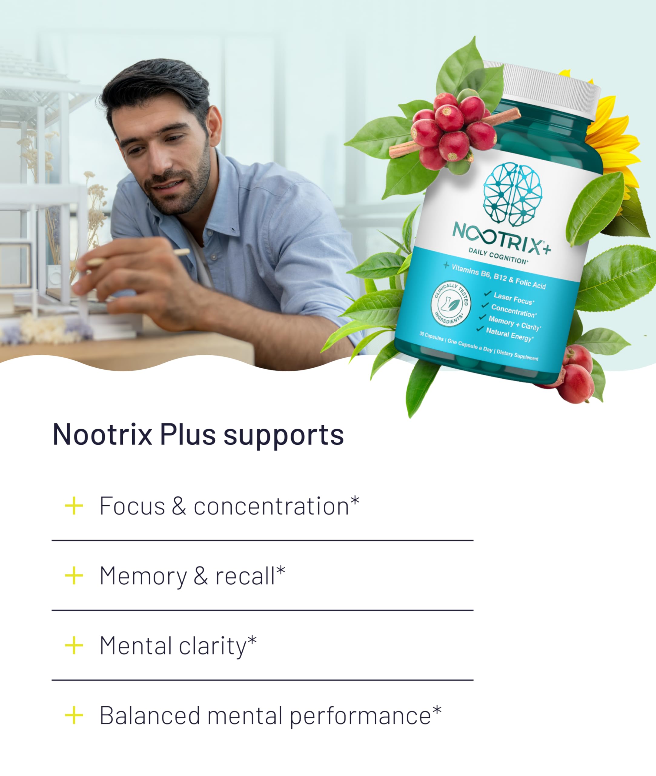 Nootrix Brain Plus Nootropic Supplement | Supports Memory, Mental Focus, Cognitive Health & Energy | Promotes Healthy Mood & Brain Function | Vitamin B1, Vitamin B6 & Vitamin B12 | 30 Capsules NootrixAu supplements