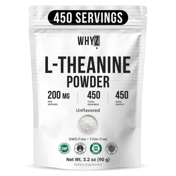Pure L-Theanine Powder Unflavored Amino Acid Supplement Powder from Fine L-Theanine for Smooth Mixing Vegan Friendly Non-GMO No-Additives for Smoothies Drinks and Daily Nutrition Support, 3.2 oz (90g) WHYZAu supplements
