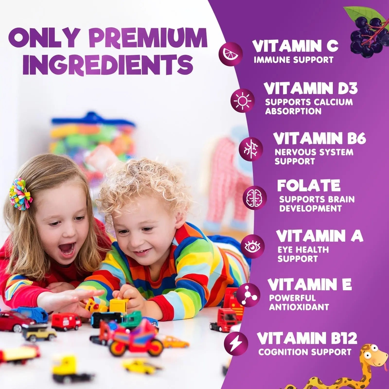 Multivitamin for Kids - Complete Daily Children's Multi Vitamin Gummies with Vitamin D, B Vitamins, Zinc & More - Energy, Memory Focus Nature's NutritionAu supplements