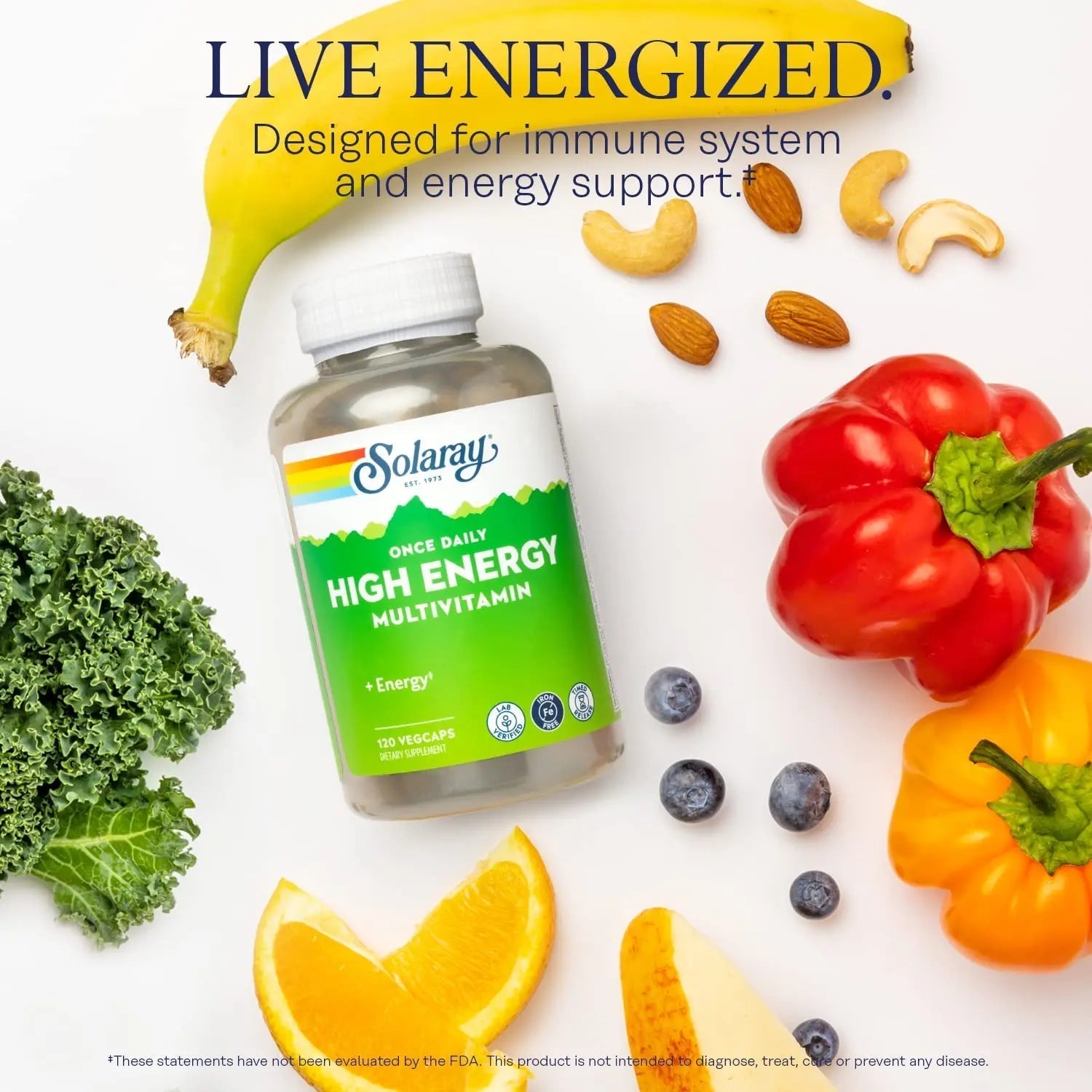SOLARAY High Energy Multivitamin, No Iron, 1/Day, Timed-Release Formula, Whole Food & Herb Base 120 VegCaps SOLARAYAu supplements