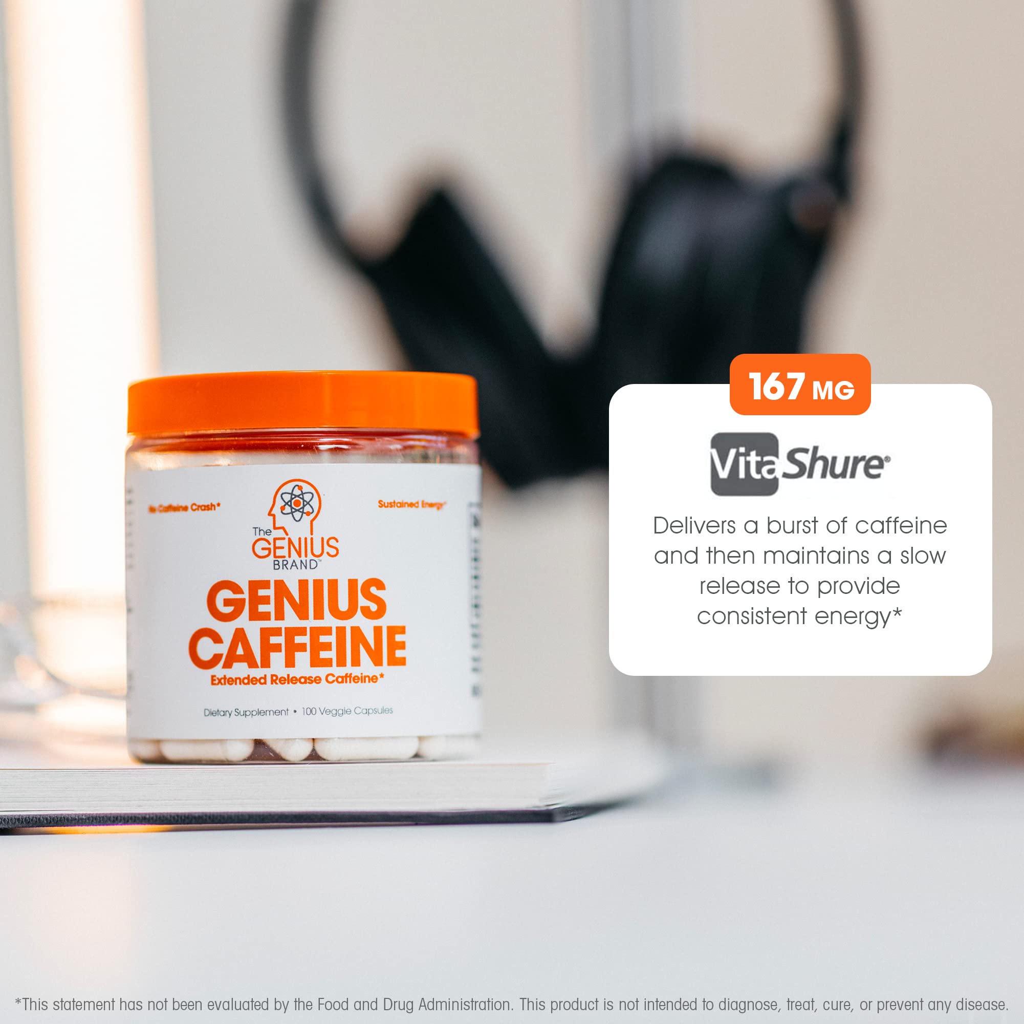 Genius Caffeine Pills 100mg, Extended-Release Microencapsulated Caffeine Pills The Genius BrandUS supplements