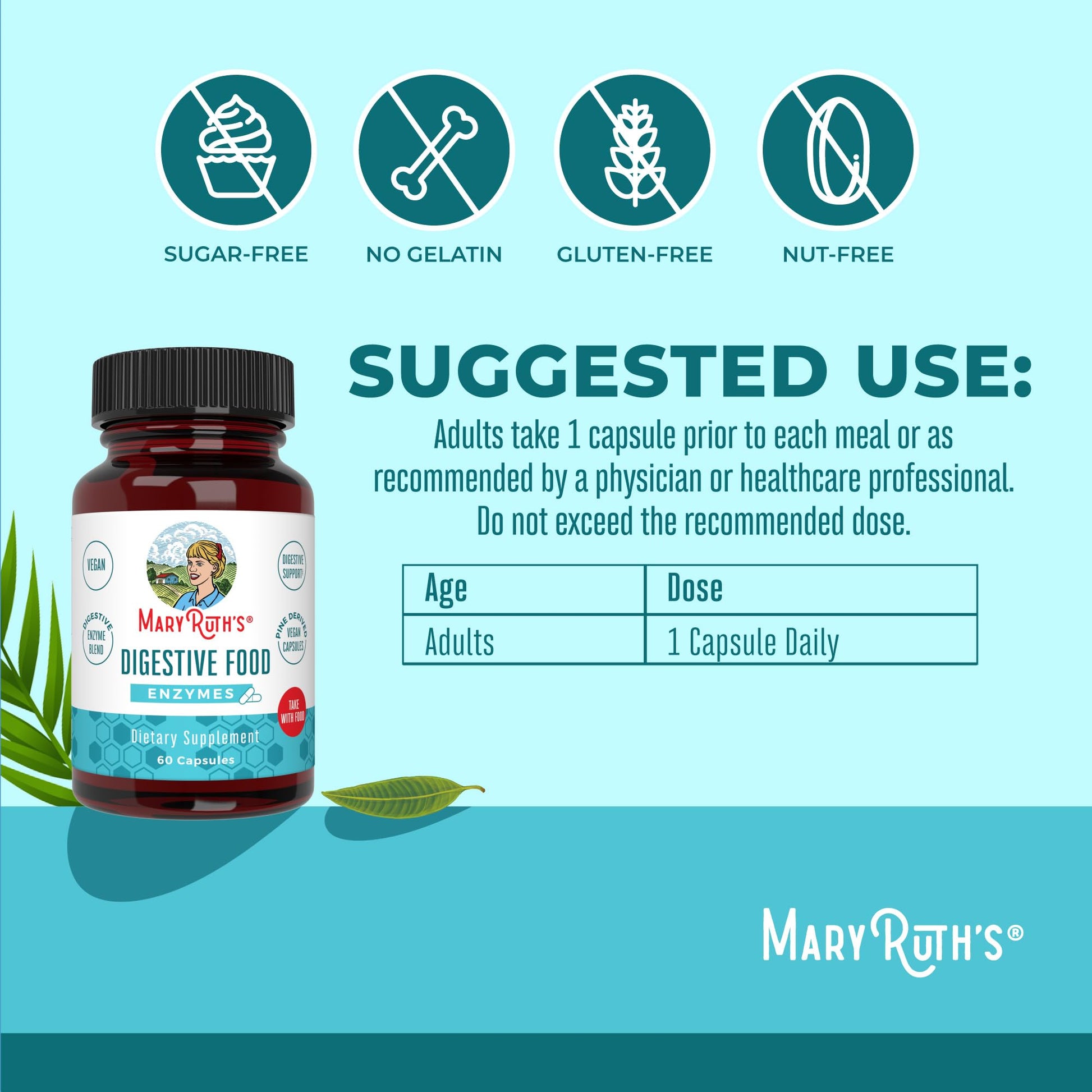 MaryRuth Organics Digestive Enzymes | Up to 2 Month Supply | Vegan Digestive Health Aid and Gut Health Enzyme Complex | Over 12 Enzymes | Vitamins B6 & B12 MARYRUTH'SUS supplements