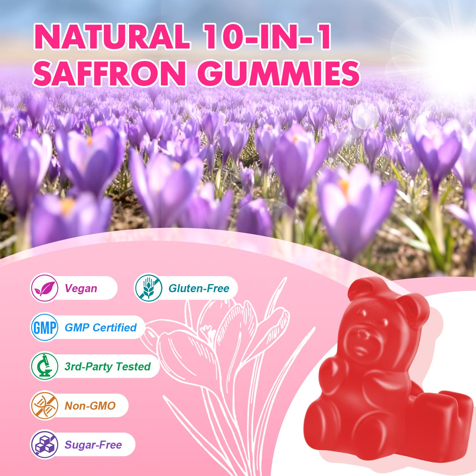 Saffron Gummies for Adult Kids - with Saffron 88.5mg, Vitamins D3 & B6, Magnesium, Zinc, Ashwagandha, L - Theanine, St. John's Wort - Supports Mood & Focus, Strawberry Flavor, 120 Count SaajoorAu supplements