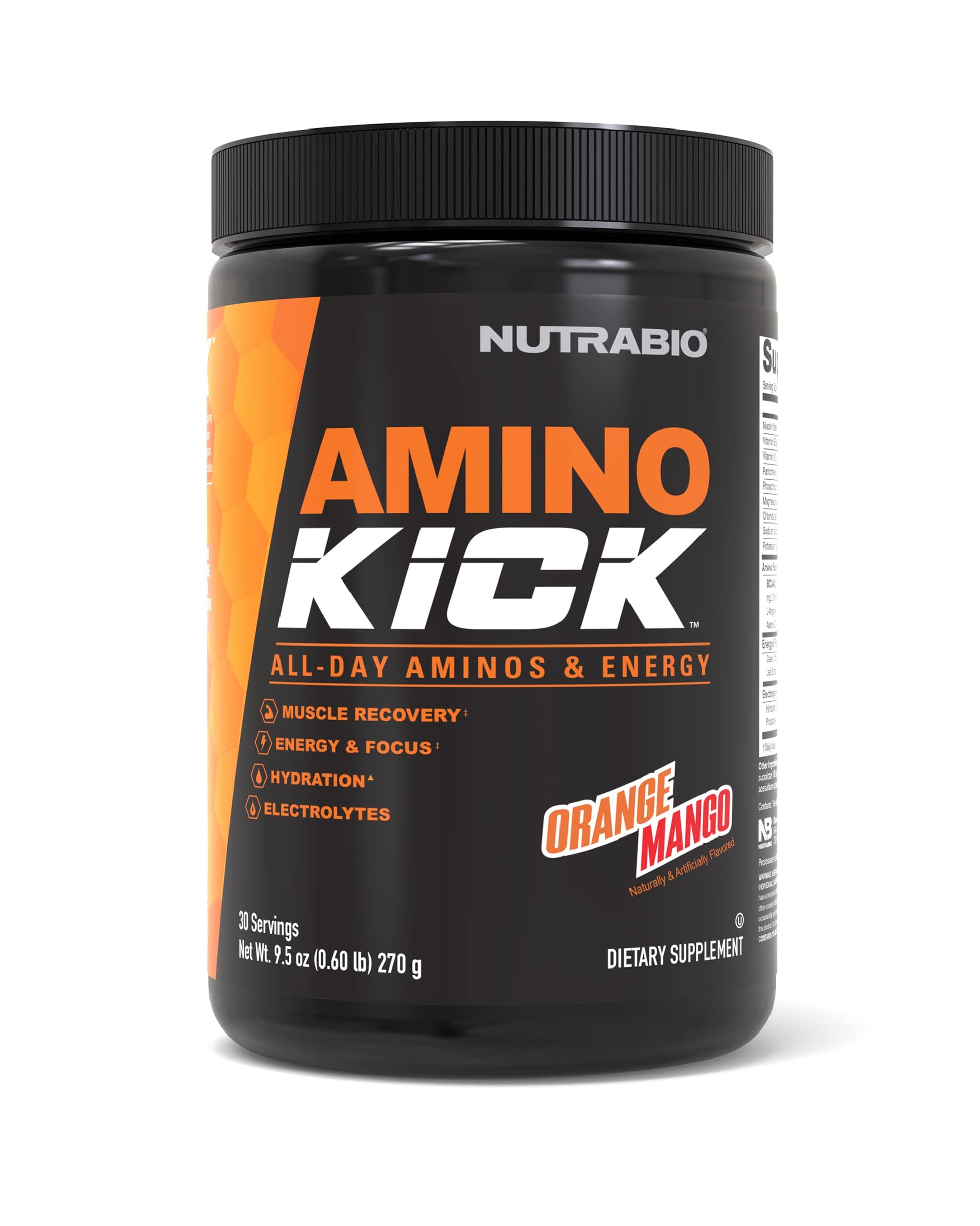 NutraBio Amino Kick - BCAA's, Electrolytes for Hydration, Natural Caffeine- 30 Servings NutraBioAu supplements