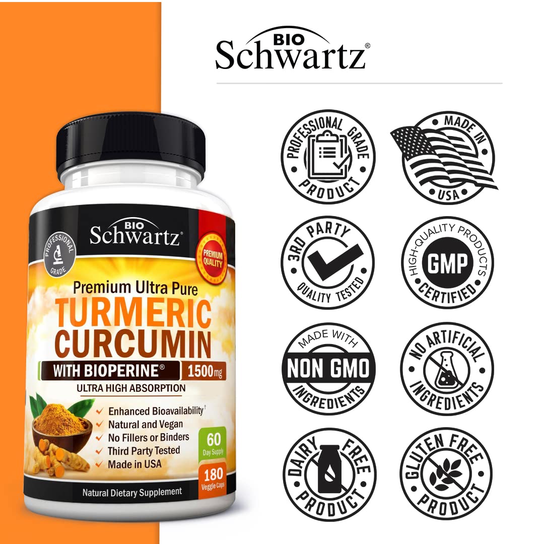 Turmeric Curcumin with Black Pepper Extract 1500mg - High Absorption BioSchwartzUS supplements