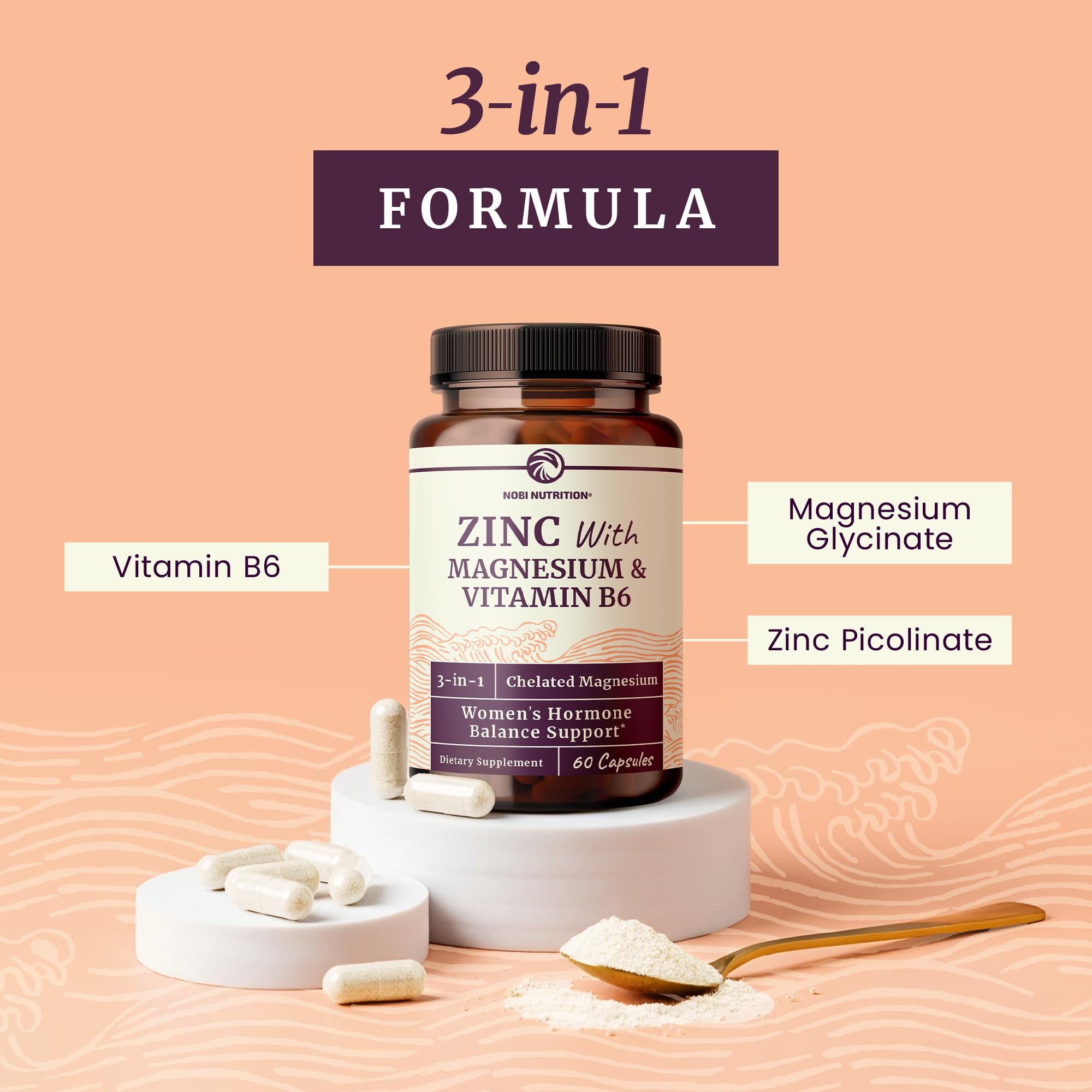 Zinc and Magnesium Supplement with Vitamin B6 | Women’s Hormone Balance, Menstrual Cycle & Immune Support | High Absorption Chelated Magnesium Glycinate with Zinc Picolinate and VIT B6 | 60 Ct Nobi NutritionAu supplements
