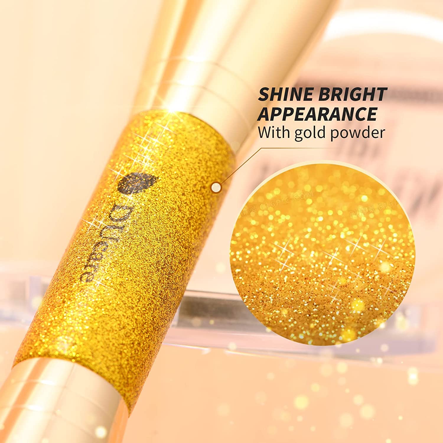 DUcare Dual End Foundation Contour Bronzer Brush, Gold Glitter Handle Double Ended Professional Face Makeup Tool for Liquid Cream Powder DUcareAu supplements