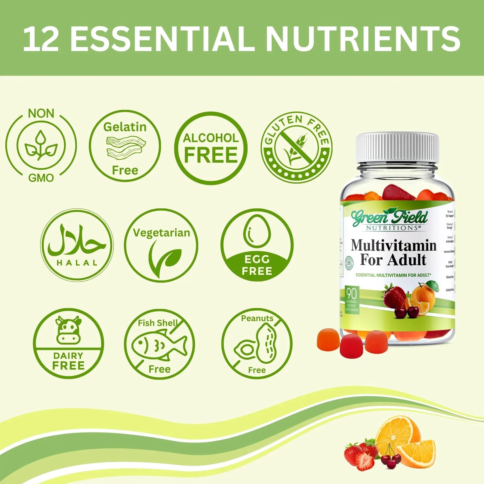 Greenfield Nutritions Halal Multivitamins for Adults | 90 Halal Vitamins for Women & Men | All Essential Gelatin Free Halal Gummy Vitamin, Mineral GREEN FIELD NUTRITIONSAu supplements