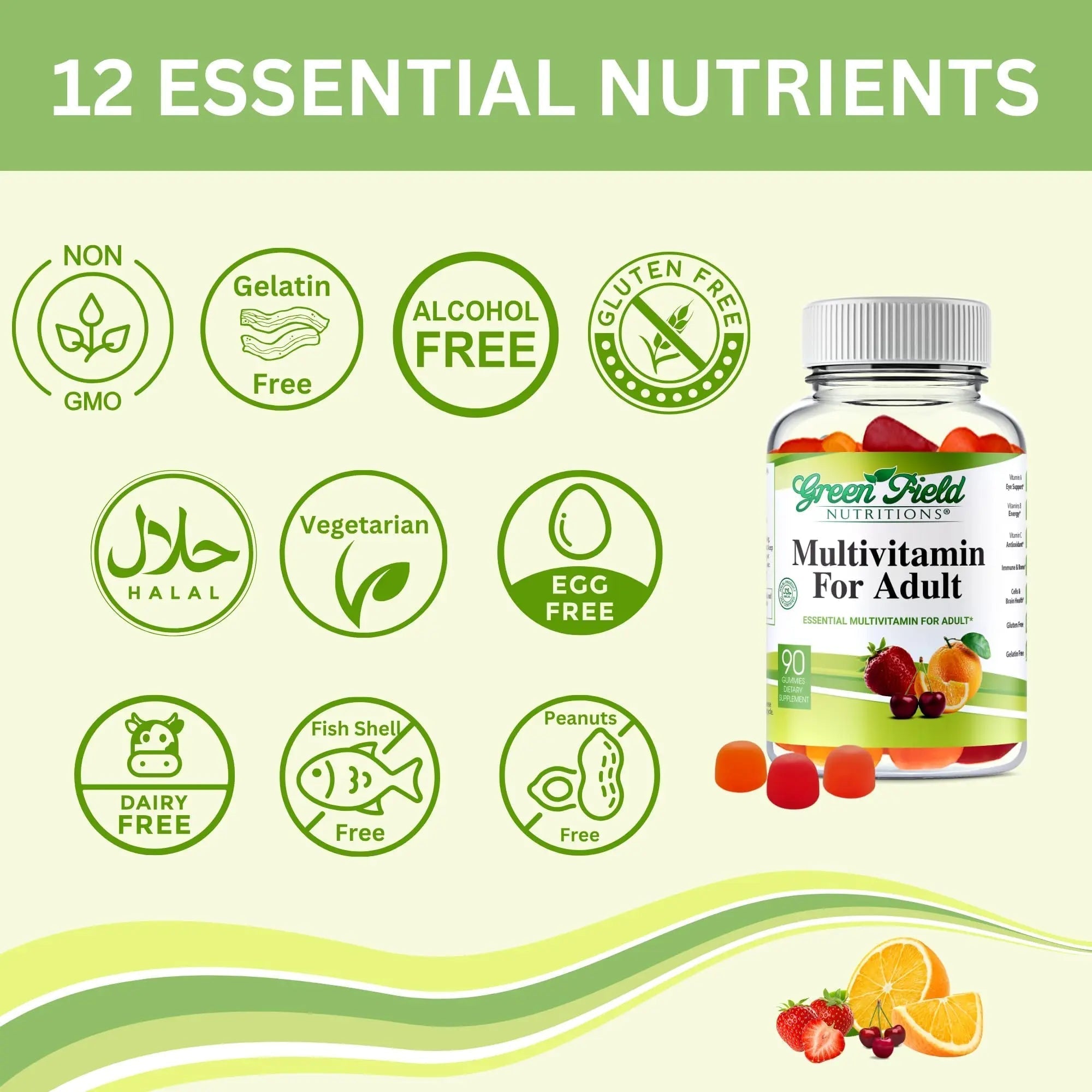 Greenfield Nutritions Halal Multivitamins for Adults | 90 Halal Vitamins for Women & Men | All Essential Gelatin Free Halal Gummy Vitamin, Mineral GREEN FIELD NUTRITIONSAu supplements