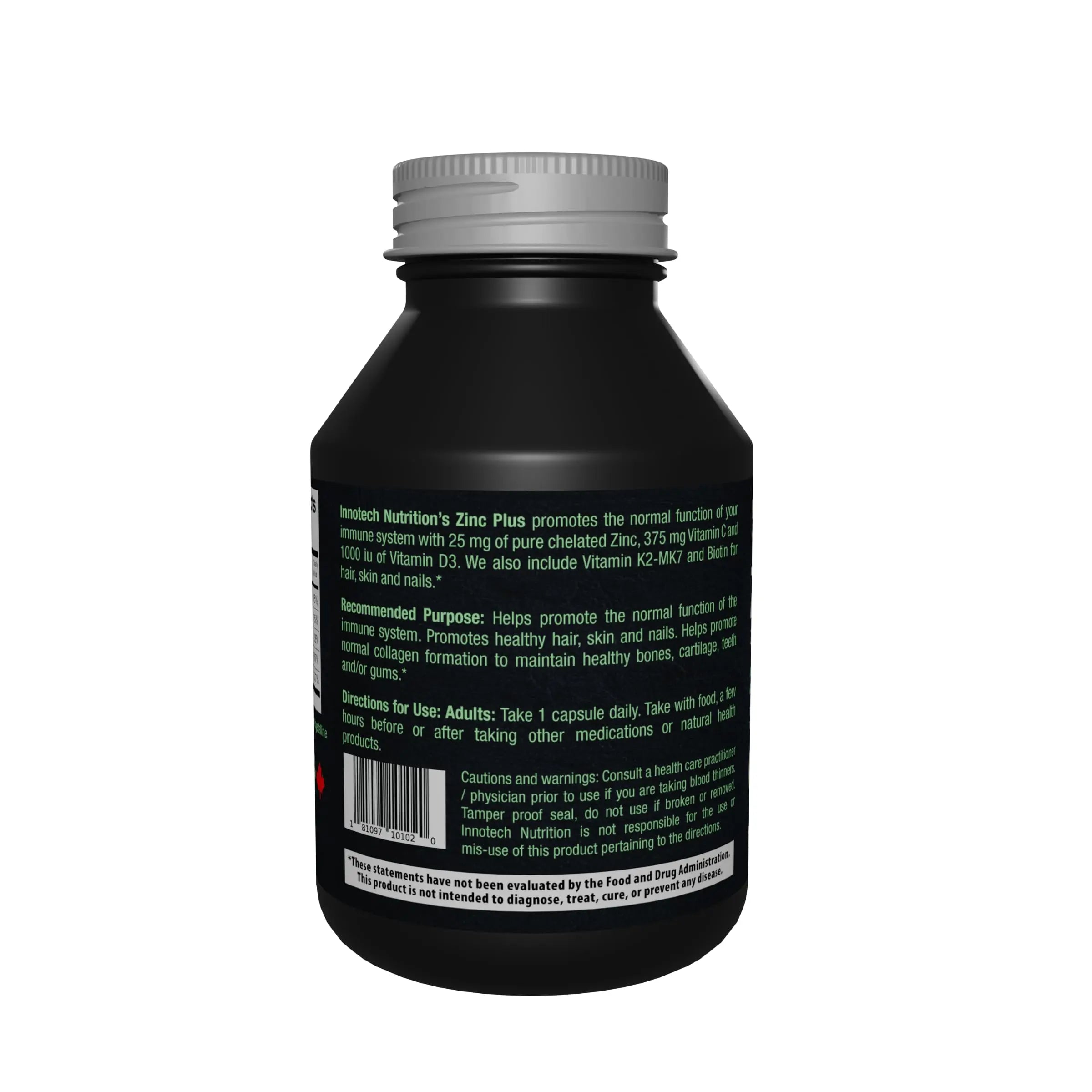 Innotech Nutrition Zinc Plus Immune Hair Skin & Nails Support Chelated Zinc Vitamin D3 & Biotin 120 Vegan Capsules Innotech Nutrition Solutionsnz supplements