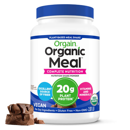 Orgain Organic Vegan Meal Replacement Protein Powder, Creamy Chocolate Fudge - 20g Plant Based Protein, Gluten Free, Dairy Free, Lactose Free, Soy Free, No Sugar Added, OrgainUS supplements