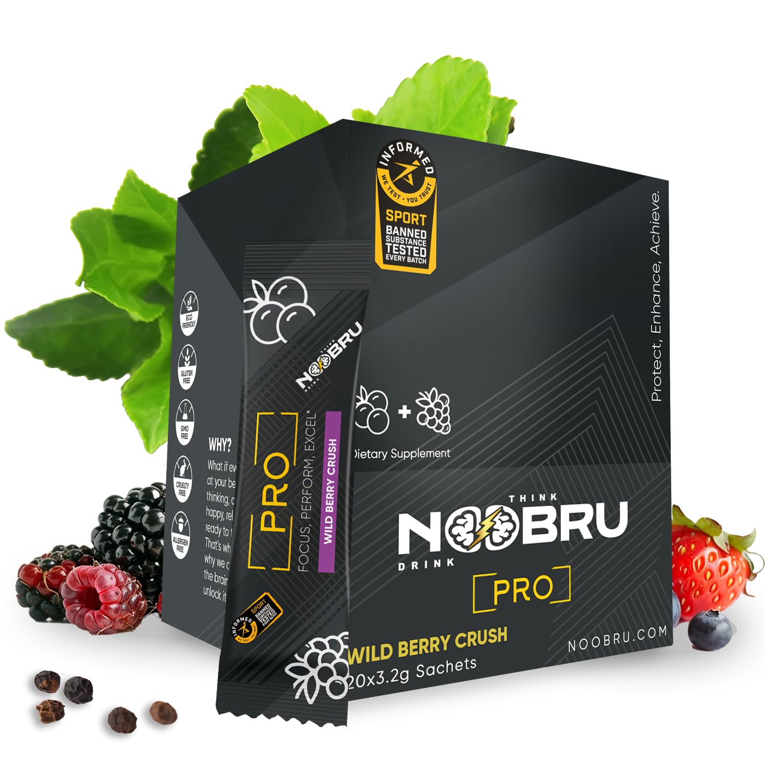 Noobru™ Pro - Brain & Nootropic Supplement for Cognitive Performance, Mental Clarity, and Focus - Precision-Formulated Drink with 17 Research-Backed Ingredients - 20 Servings NoobruAu supplements