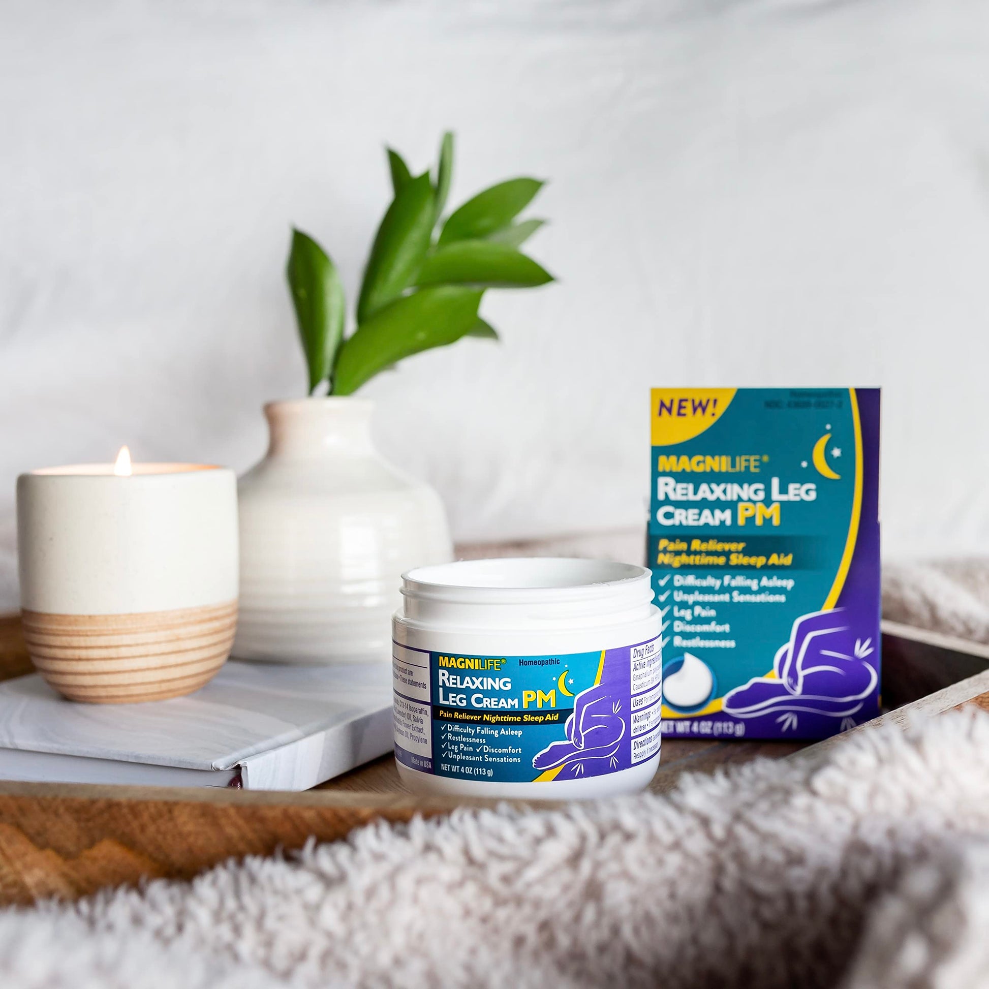 MagniLife Relaxing Leg Cream PM, 4 Oz, Homeopathic Nighttime Pain Reliever & Sleep Aid with Lavender & Magnesium, Non-Greasy Deep Penetrating Cream for Restless Legs & Discomfort MagniLifeAu supplements