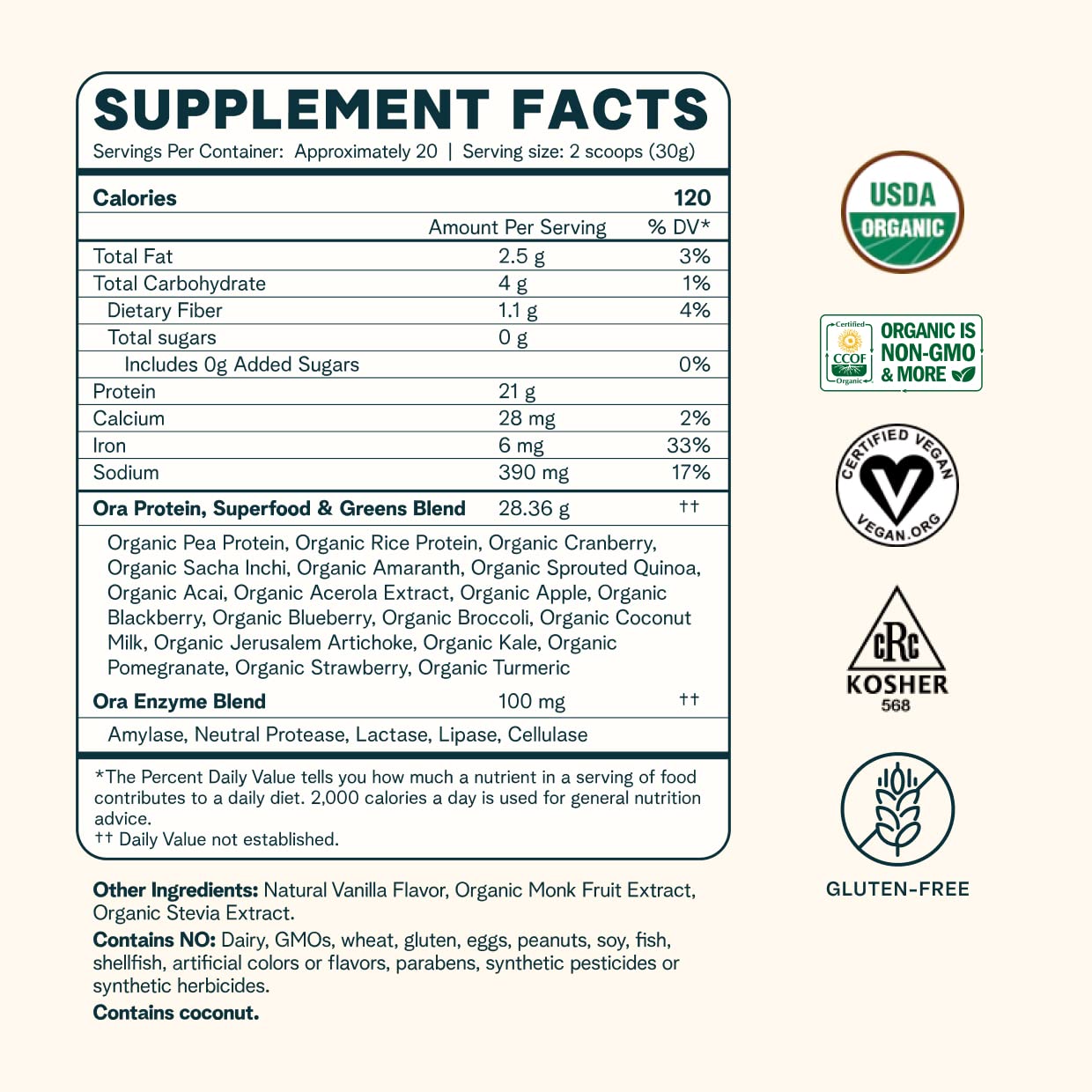 Ora Organic Protein Powder - 21g Plant-Based Protein for Women and Men Pre-Workout Ora OrganicUS supplements