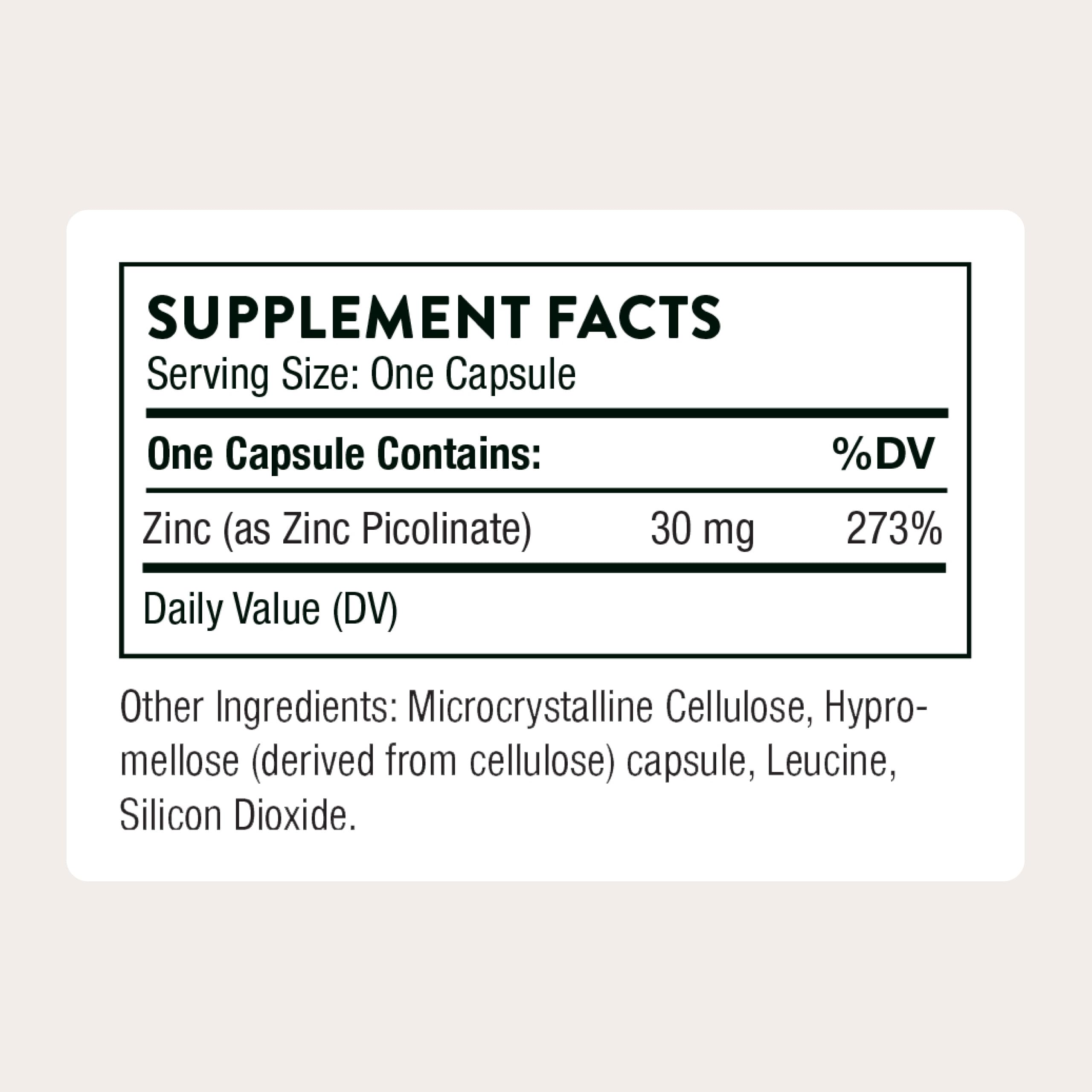 Thorne Research - Zinc Picolinate 30 mg - Well-Absorbed Zinc Supplement for Growth and Immune Function - 180 Capsules THORNEAu supplements