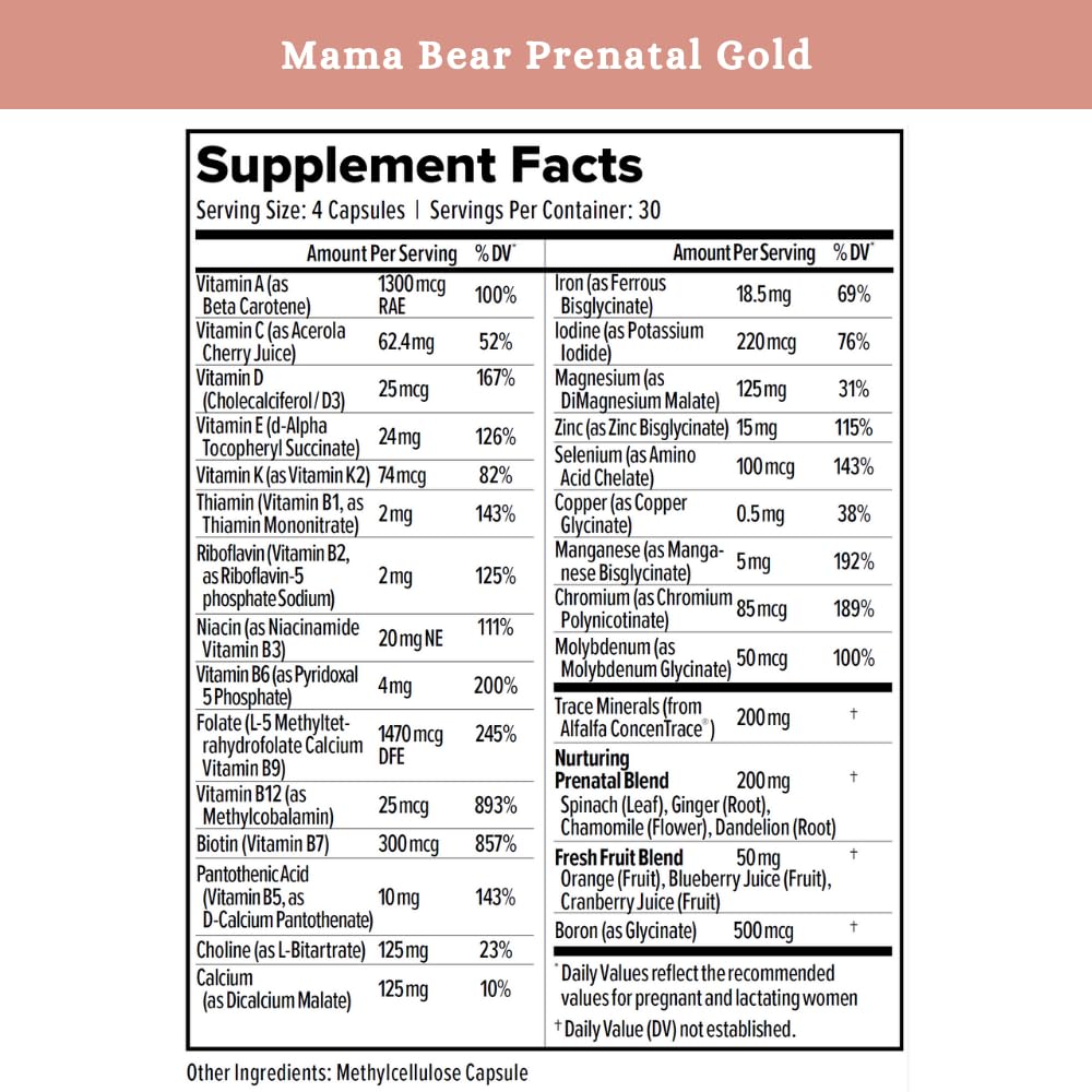 SPRIGS Mama Bear Prenatal Gold Multivitamin with Choline and Methylated Folate for Pregnancy Support Easy to Digest Prenatal Vitamins SPRIGSUS supplements