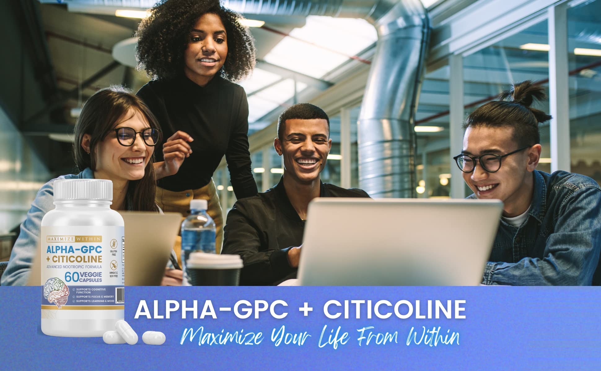 Maximize Within Alpha GPC + Citicoline 60 Ct, 1600mg Concentrated Formula- 99%+Highly Purified & Bioavailable Nootropic-Cognitive Enhancer, Supports Memory, Brain Function, Boosts Focus, Mood & Energy Maximize WithinAu supplements