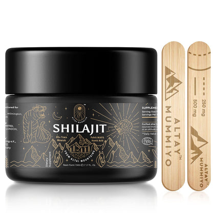 Shilajit Resin with Fulvic Acid & Trace Minerals, Original Siberian Pure Shilajit with 85+ Humic ALTAY MUMMIYOUS supplements