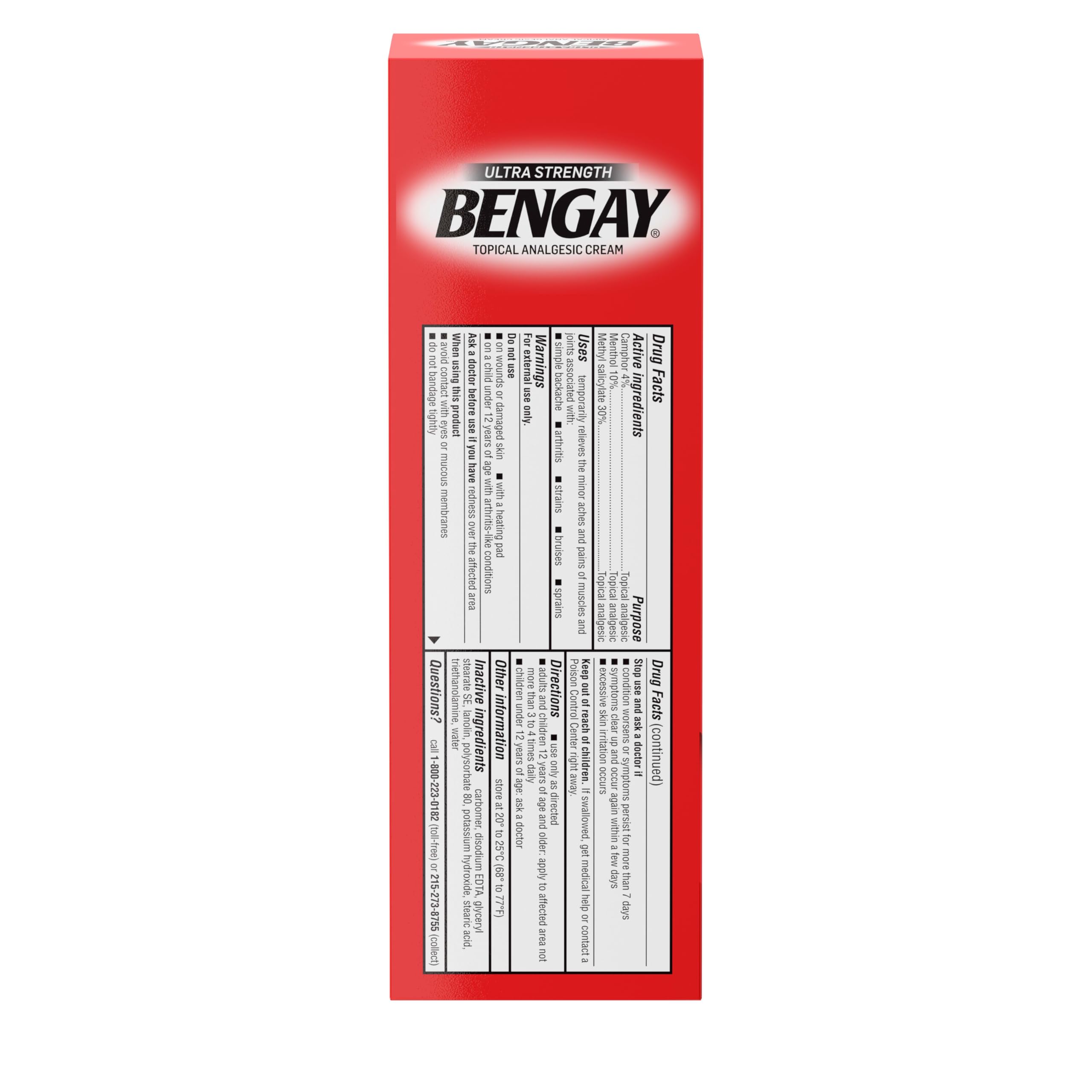 Bengay Ultra Strength Topical Pain Relief Cream, Non-Greasy Topical Analgesic for Minor Arthritis, Muscle, Joint and Back Pain, Camphor, Menthol and Methyl Salicylate, 4 OZ BengayAu supplements