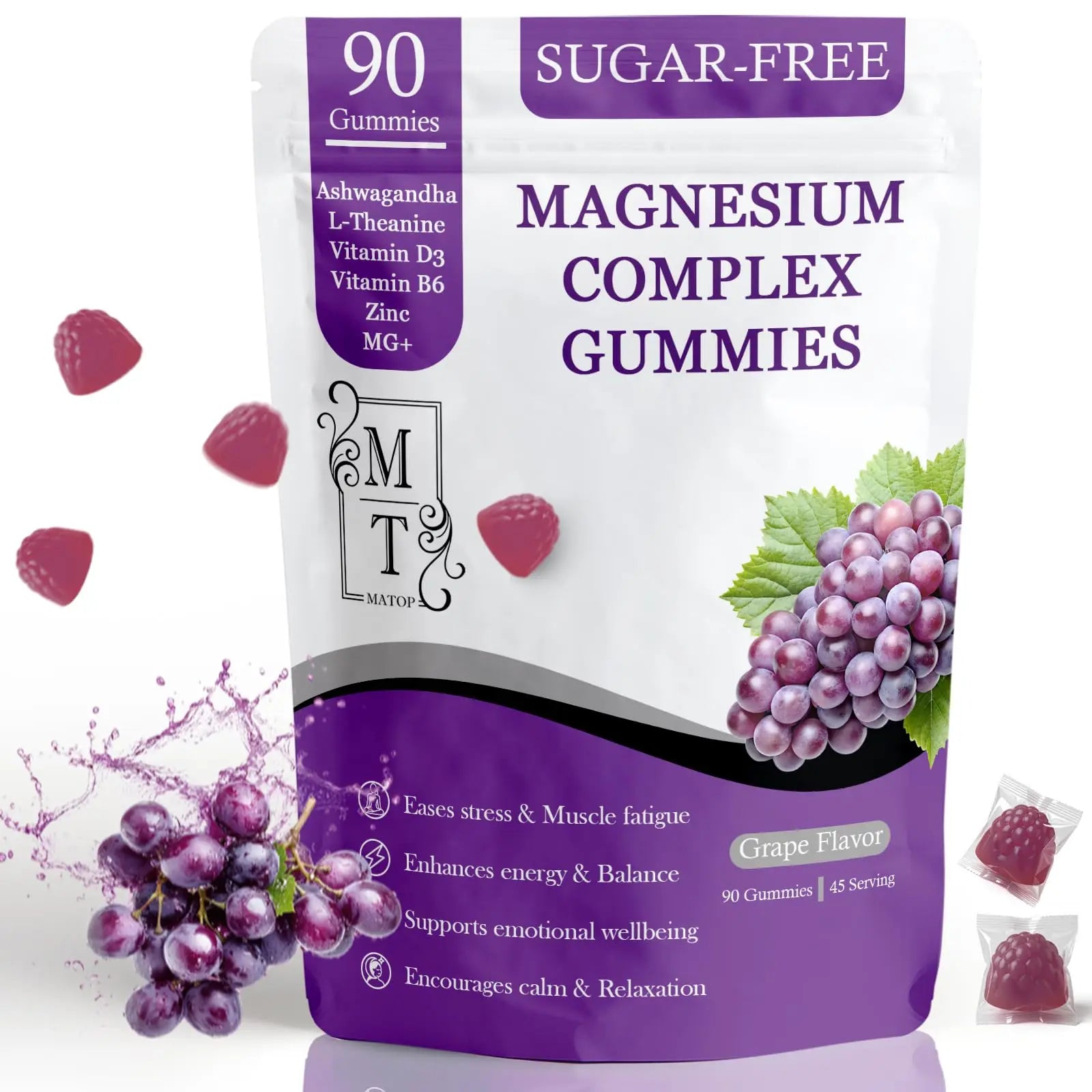 MATOP Magnesium Complex for Women Gummies - 8 in 1 Triple Magnesium Complex (Glycinate, Malate, Citrate) with L-Theanine, Ashwagandha, Vitamin D3, B6 & Zinc - Stress, Calm & Focus - 90 Vegan Gummies MATOPAu supplements