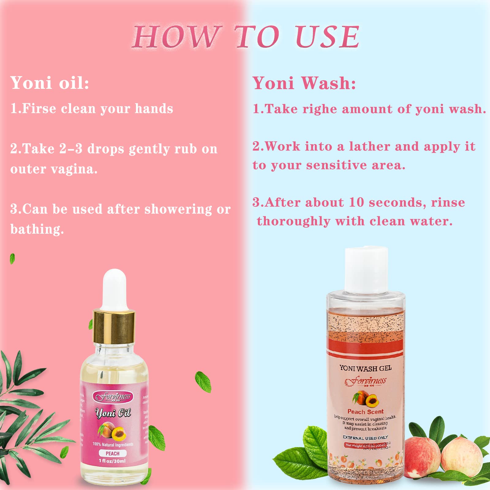 forvirness Feminine Wash & Natural Yoni Oil Set - Cleanse, Remove Odor, pH Balance for Women forvirnessAu supplements