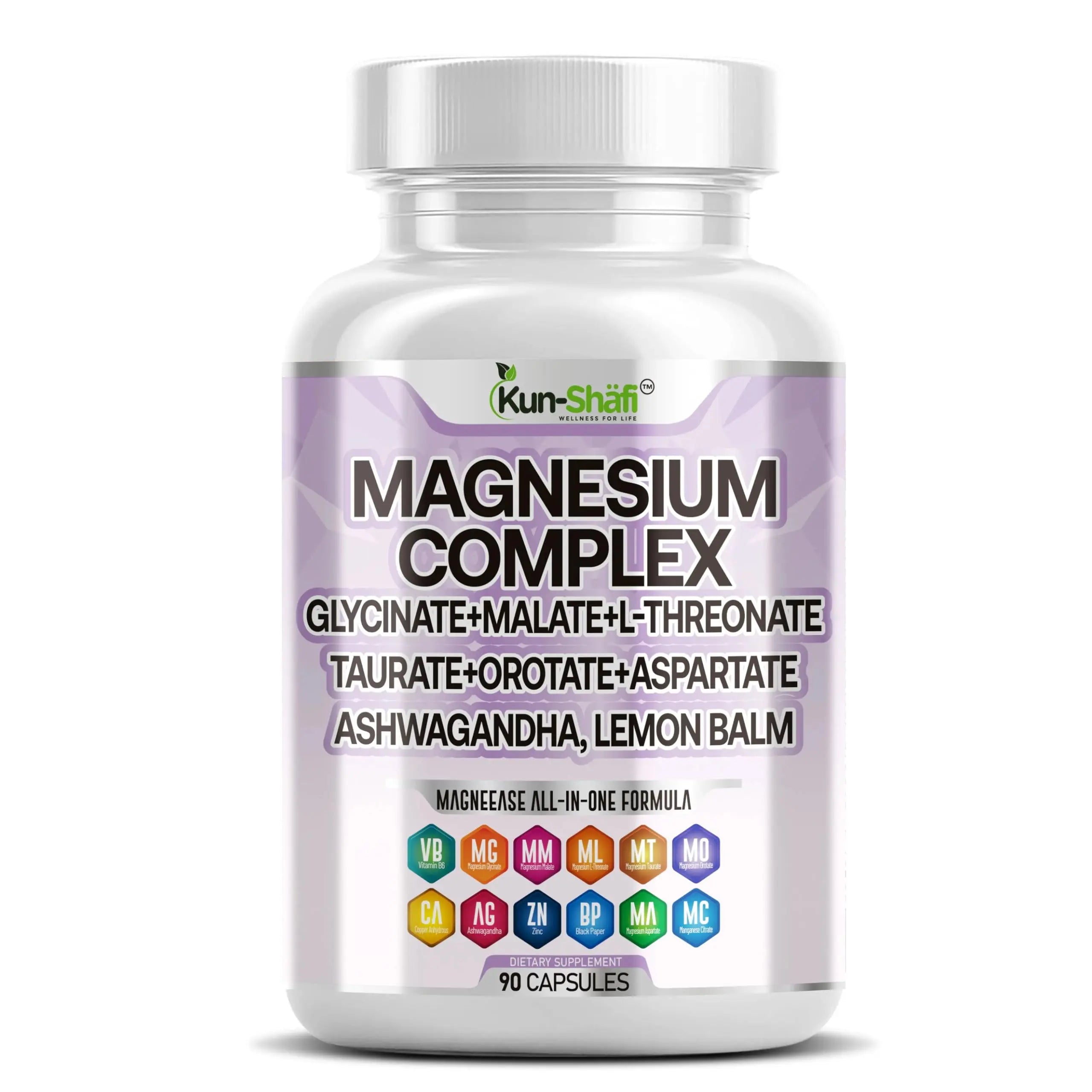Kun Shafi Magnesium Complex with Magnesium Glycinate Malate, L-Threonate, Taurate, Orotate, Zinc,Aspartate, Copper Manganese & Vitamin D3 B6 Complex - 1Pack Kun ShafiAu supplements