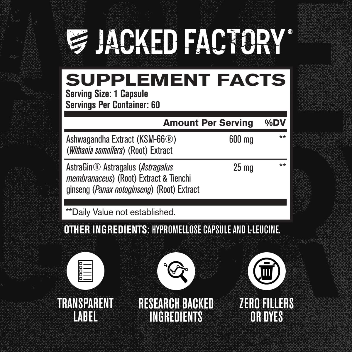 Jacked Factory Ashwagandha Root Extract (KSM-66 Ashwagandha) w/ 5% Withanolides - Supplement for Natural Stress Relief, Cognitive Function, Vitality, and Mood Support - 60 Veggie Capsules Jacked FactoryAu supplements