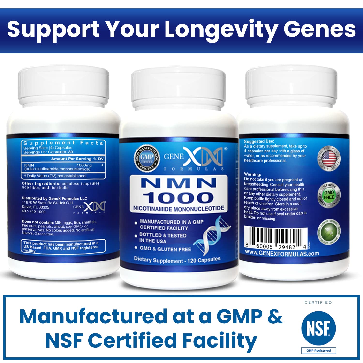 Genex Formulas NMN 1000mg - 99% Pure Shelf Stabilized Supplement Capsules for Increased NAD Levels & Healthy Aging, GMP Certified, 1000mg per Serving, 120 Capsules Genex FormulasAu supplements
