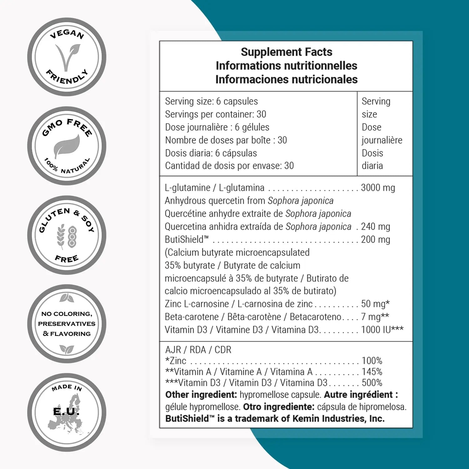 Supersmart PermeaGut Formula (High Potency) - with L-Glutamine, ButiShield Calcium Butyrate, Zinc-L-Carnosine - Gut Barrier Support | Vegan & Gluten Free - 180 Gastro-Resistant Capsules Supersmartnz supplements