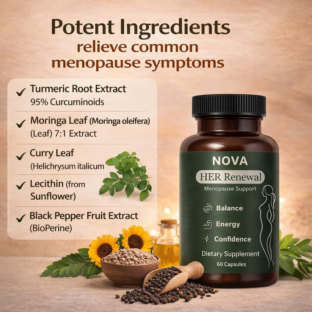 DFTLUUE NOVA Menopause Relief Support for Her - Probiotic Estrogen Balance Formula with Curcuminoids & Botanical Extracts – Supports Hormonal Balance, Comfort & Daily Well-Being – 60 Capsules (1) DFTLUUEAu supplements