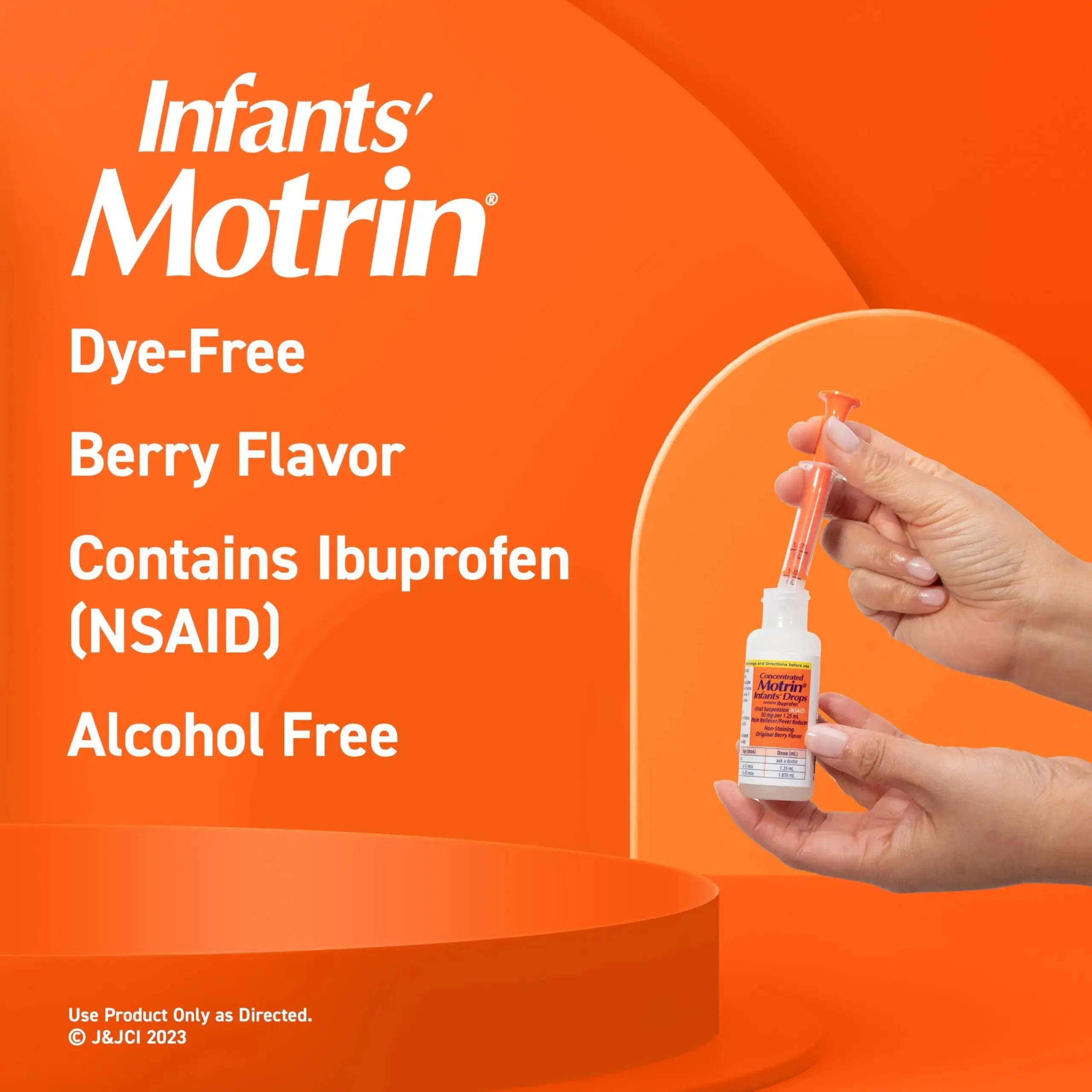 Motrin Infants Infant Ibuprofen Oral Suspension Concentrated Drops, NSAID Fever Reducer & Pain Reliever for Babies, Dye Free, Alcohol-Free, Berry Flavor, Includes Enclosed Syringe, 1 fl. oz Infants' MotrinAu supplements